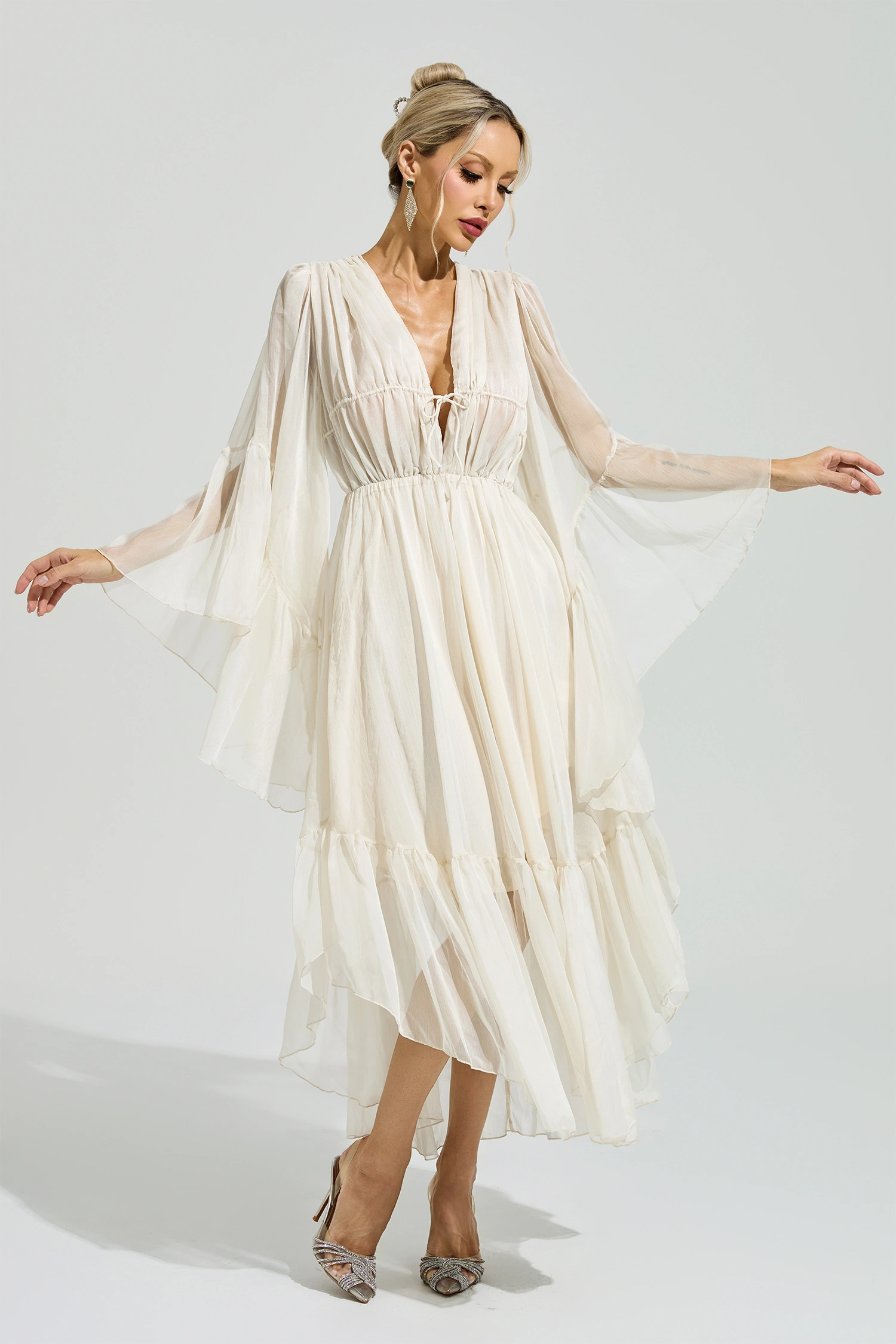 Beauvoir Apricot Ruffle Maxi Dress