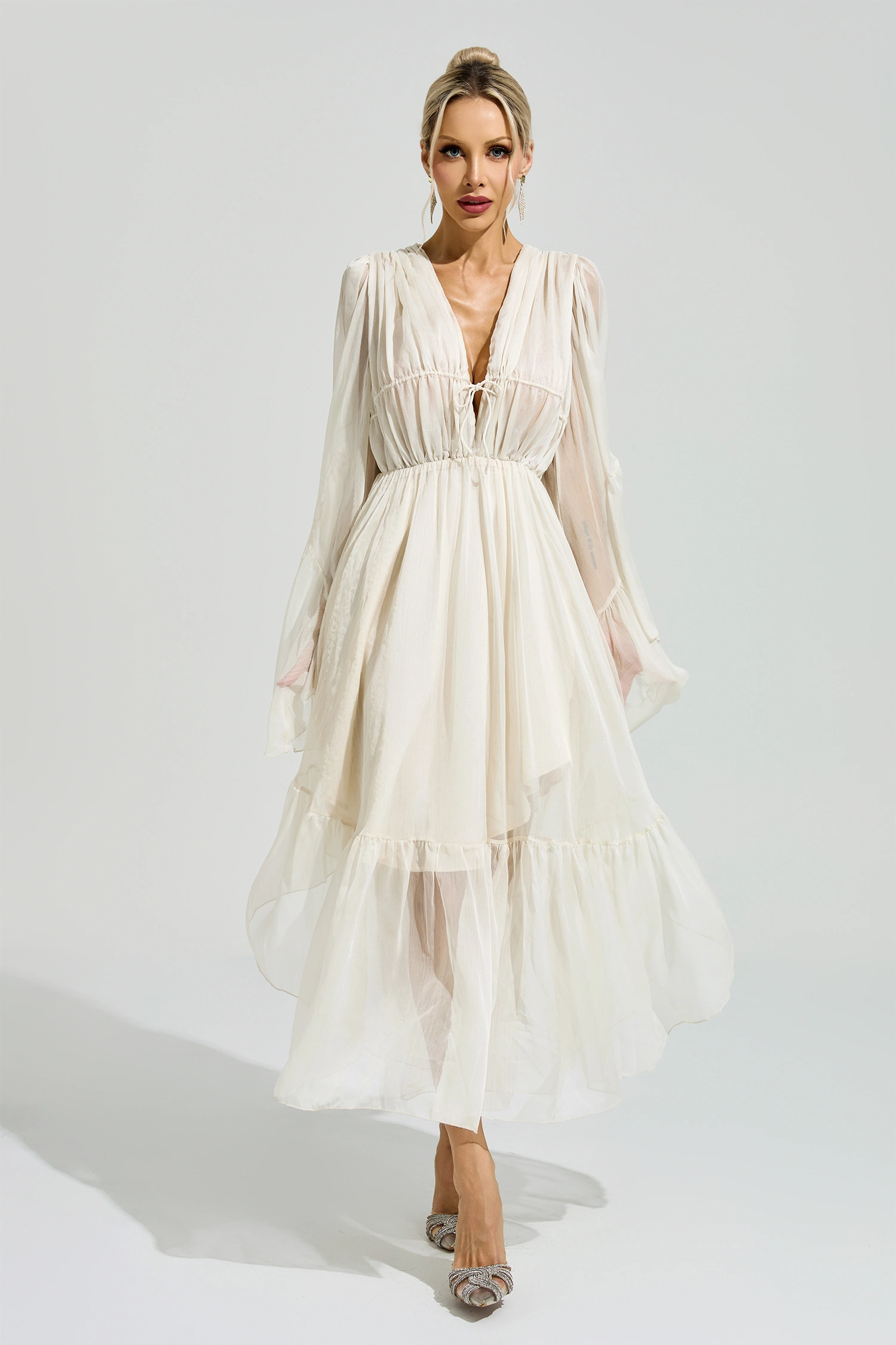 Beauvoir Apricot Ruffle Maxi Dress