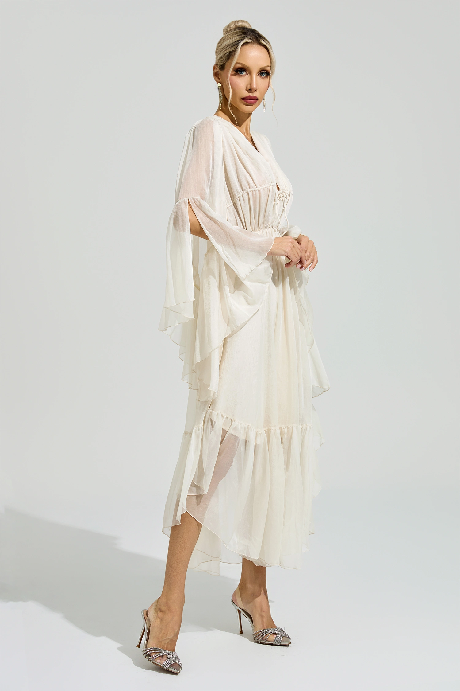 Beauvoir Apricot Ruffle Maxi Dress