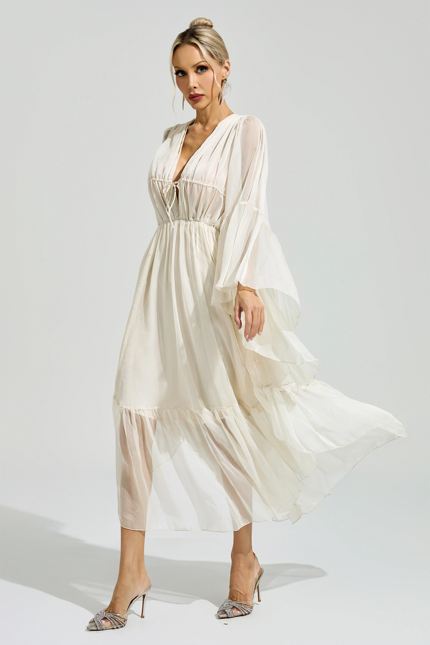 Beauvoir Apricot Ruffle Maxi Dress