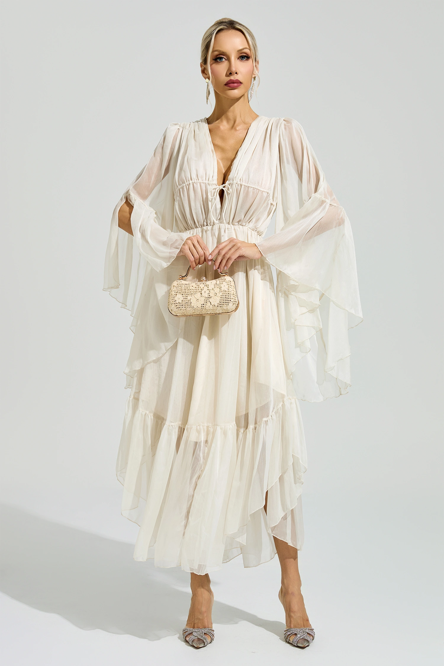 Beauvoir Apricot Ruffle Maxi Dress