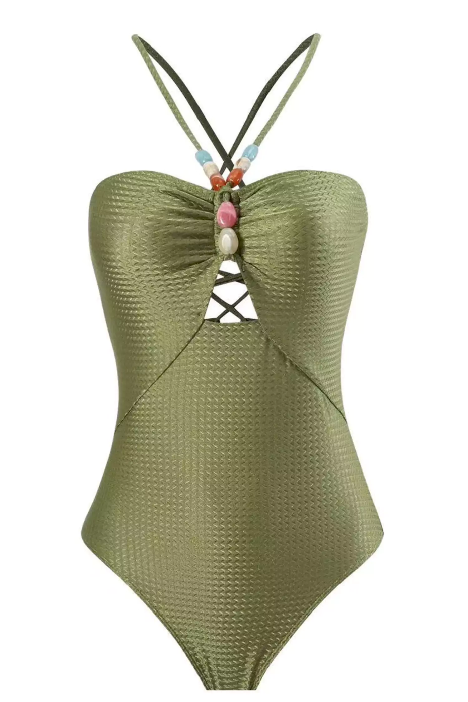 Kahlani Green Halter One Piece Swimwear-CATCHALL