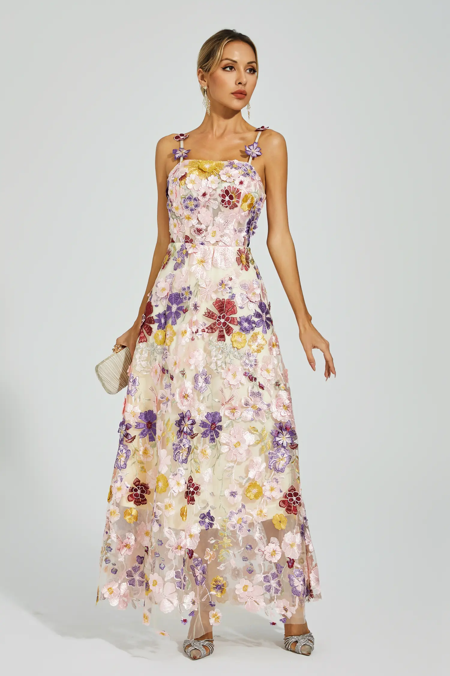 Taytum White Flower Embroidery Maxi Dress-CATCHALL