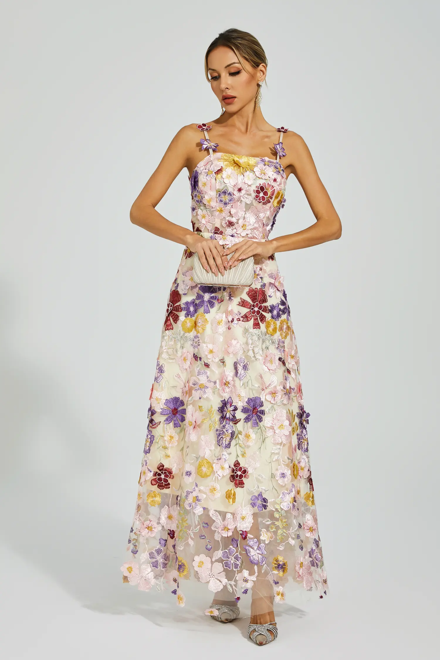 Taytum White Flower Embroidery Maxi Dress-CATCHALL