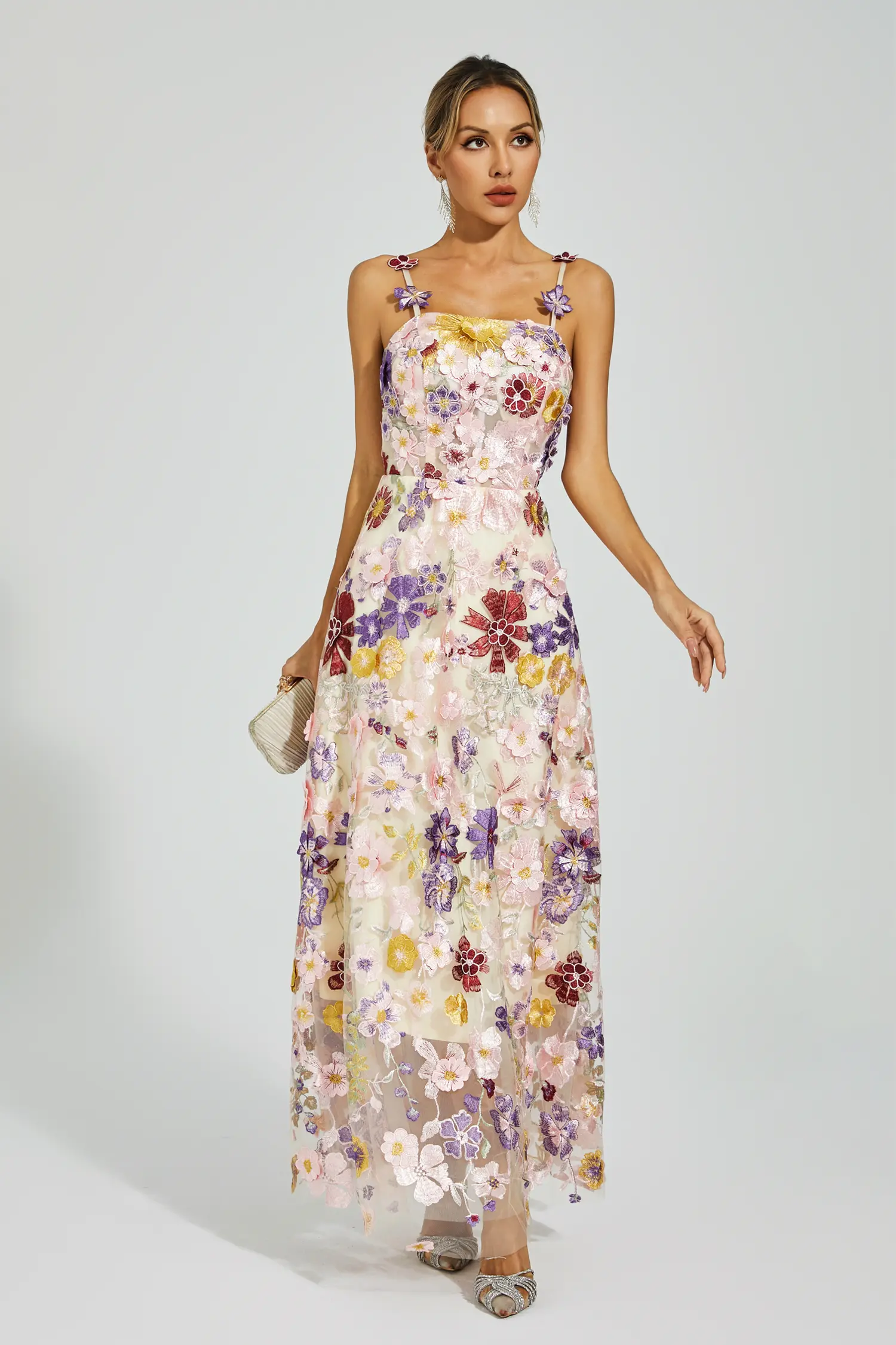 Taytum White Flower Embroidery Maxi Dress-CATCHALL