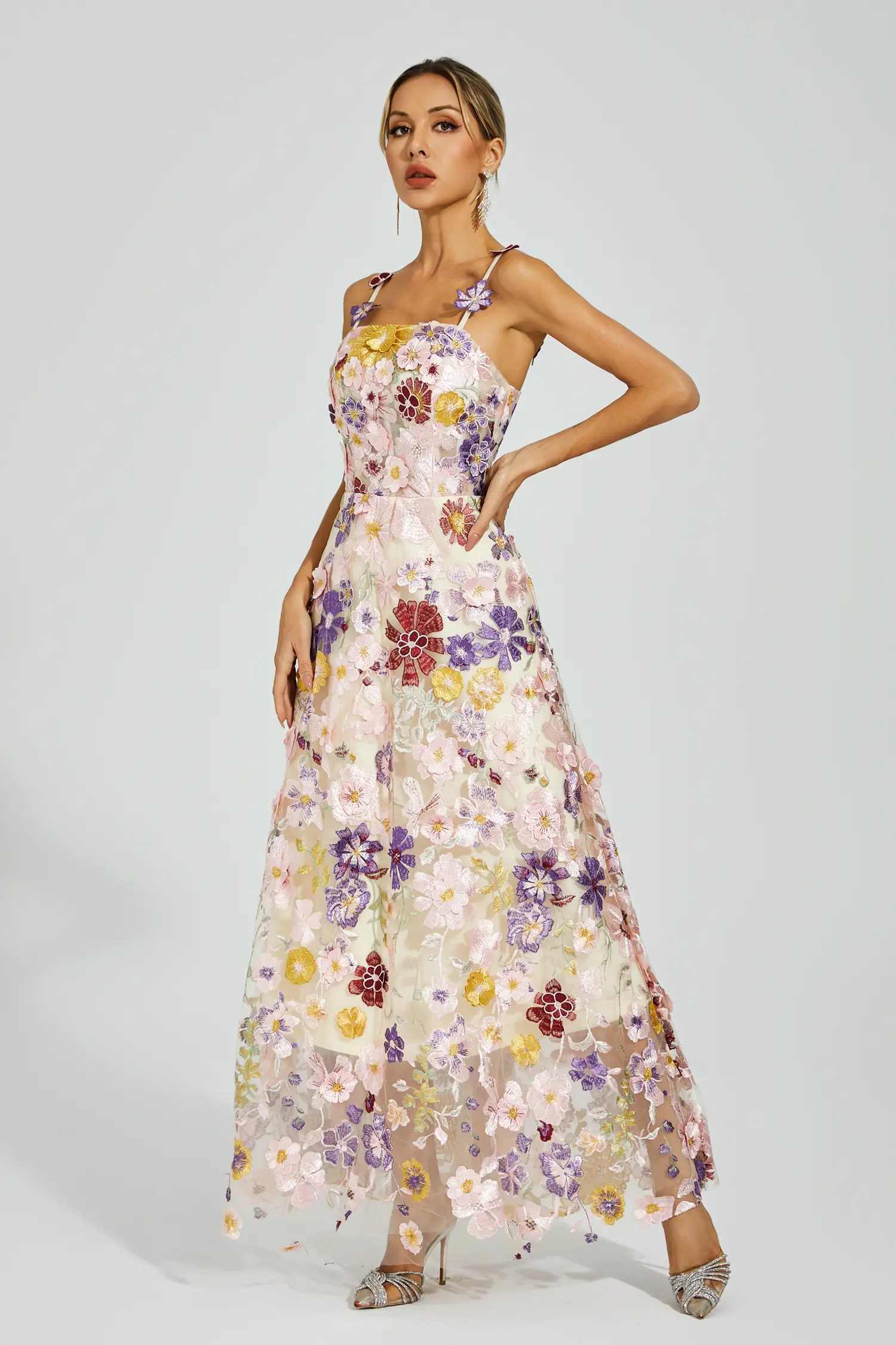 Taytum White Flower Embroidery Maxi Dress-CATCHALL