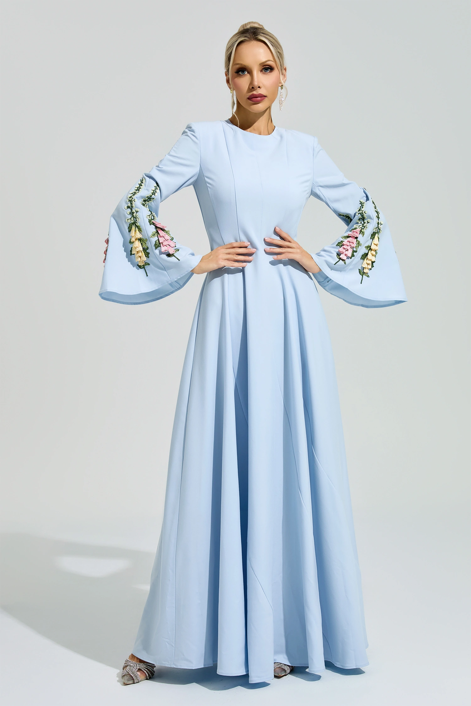 Franklin Blue Embroidered Flower Dress