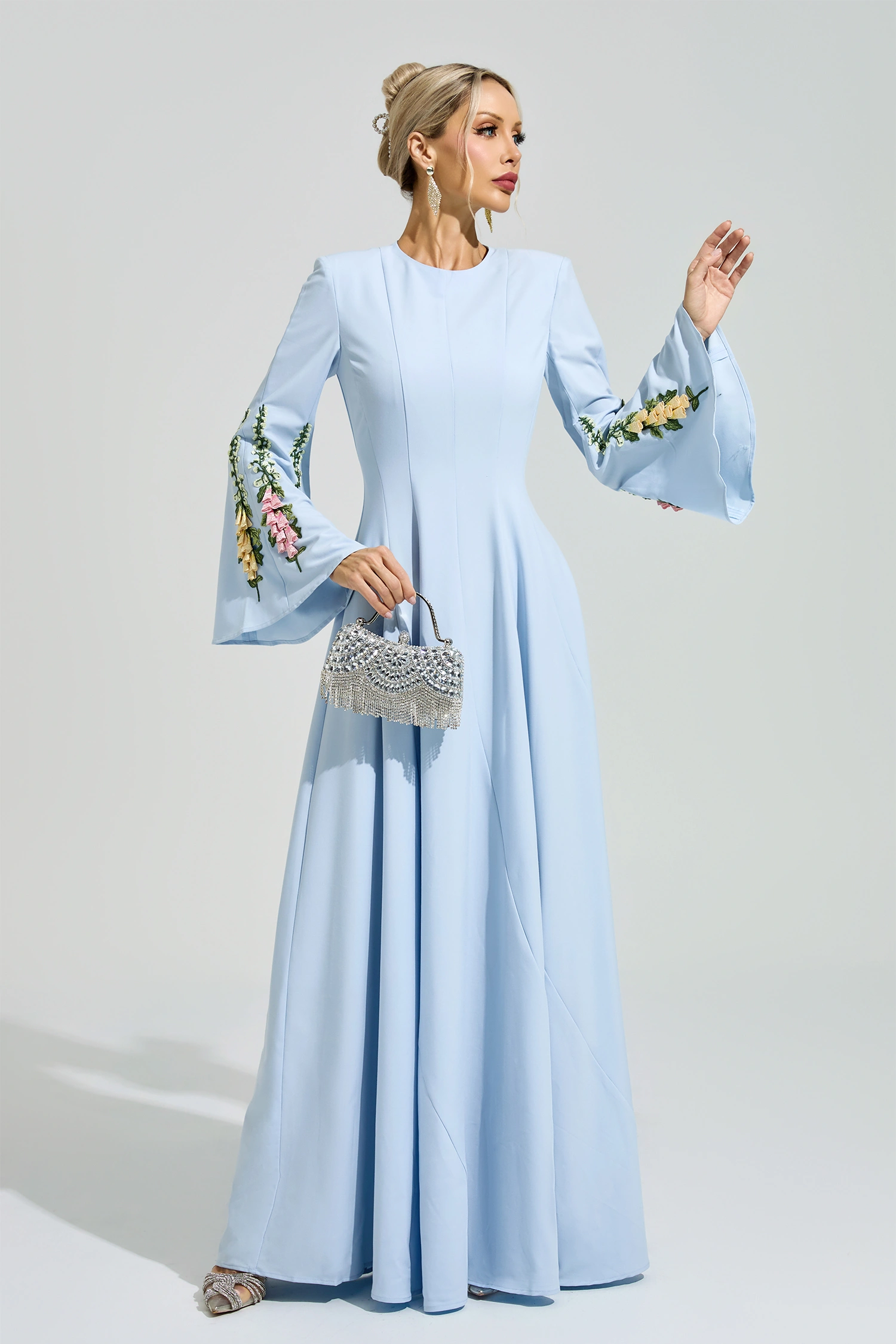 Franklin Blue Embroidered Flower Dress