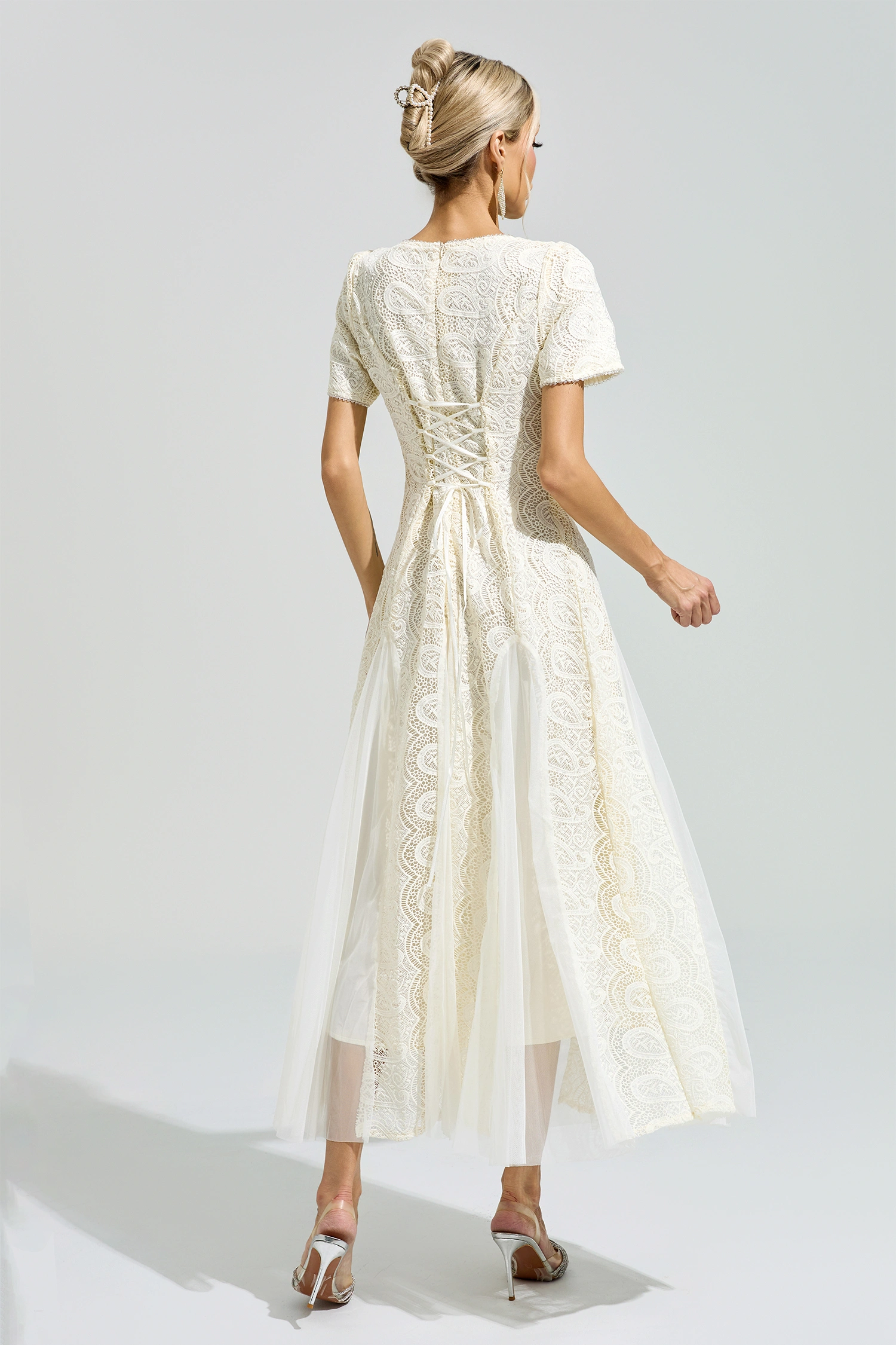 Camus Apricot French Lace Mesh Maxi Dress