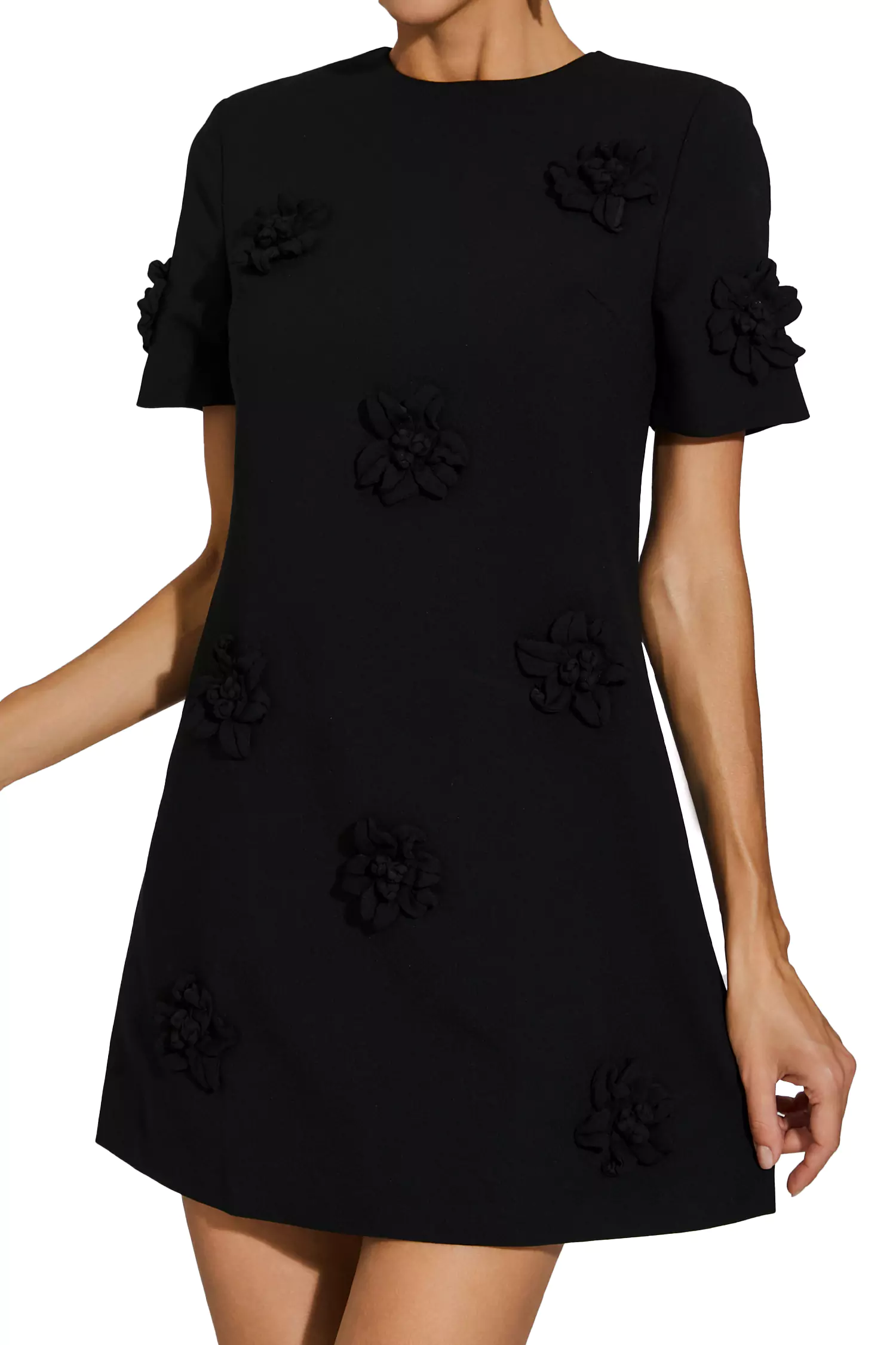 Alison Black Jacquard Floral Mini Dress-CATCHALL