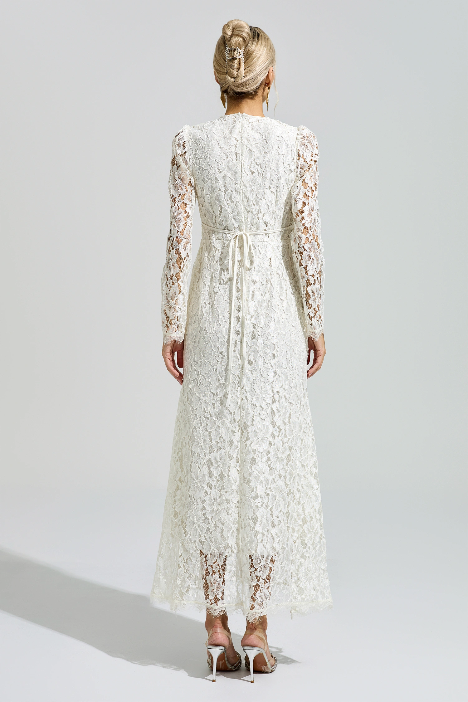 Warhol White Long Sleeve Lace Maxi Dress