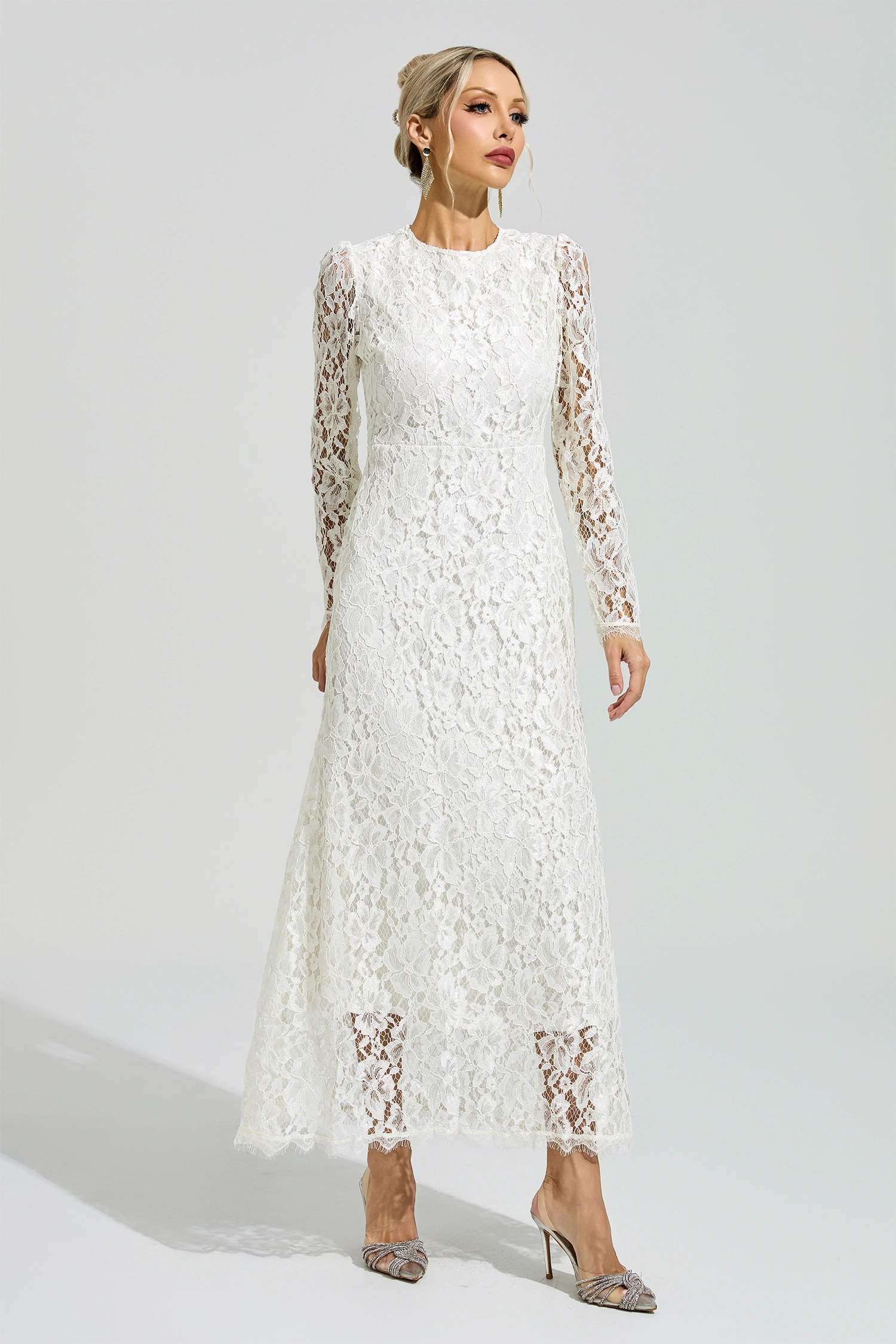 Warhol White Long Sleeve Lace Maxi Dress