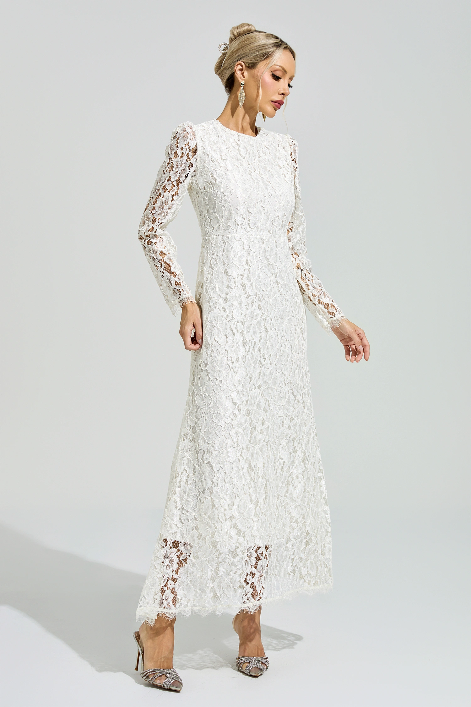 Warhol White Long Sleeve Lace Maxi Dress