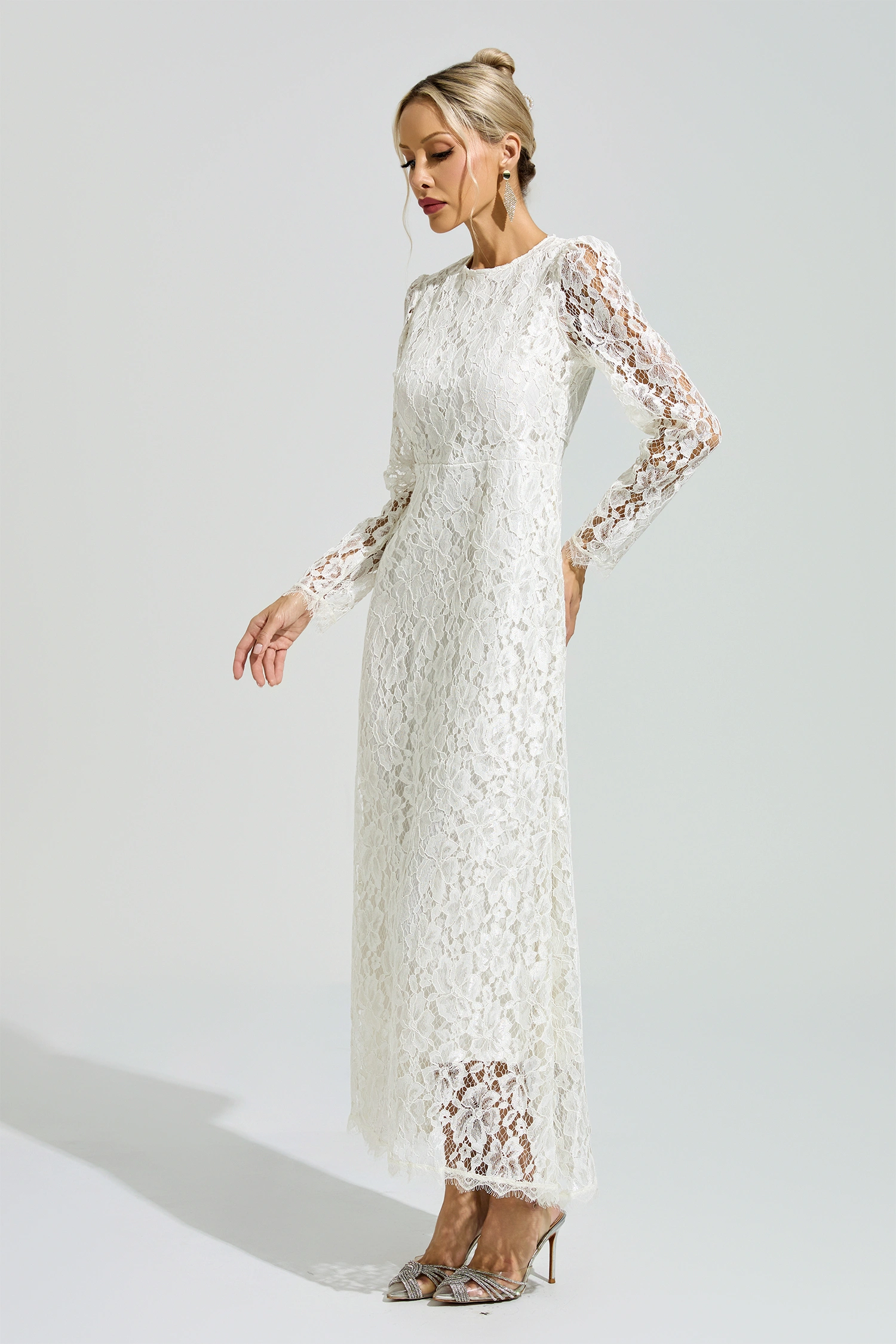 Warhol White Long Sleeve Lace Maxi Dress