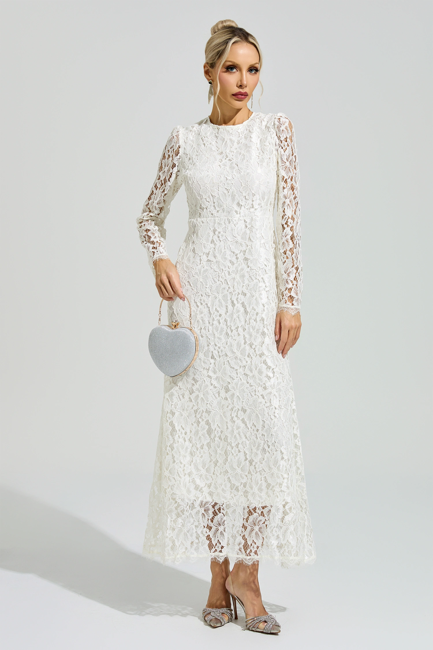 Warhol White Long Sleeve Lace Maxi Dress