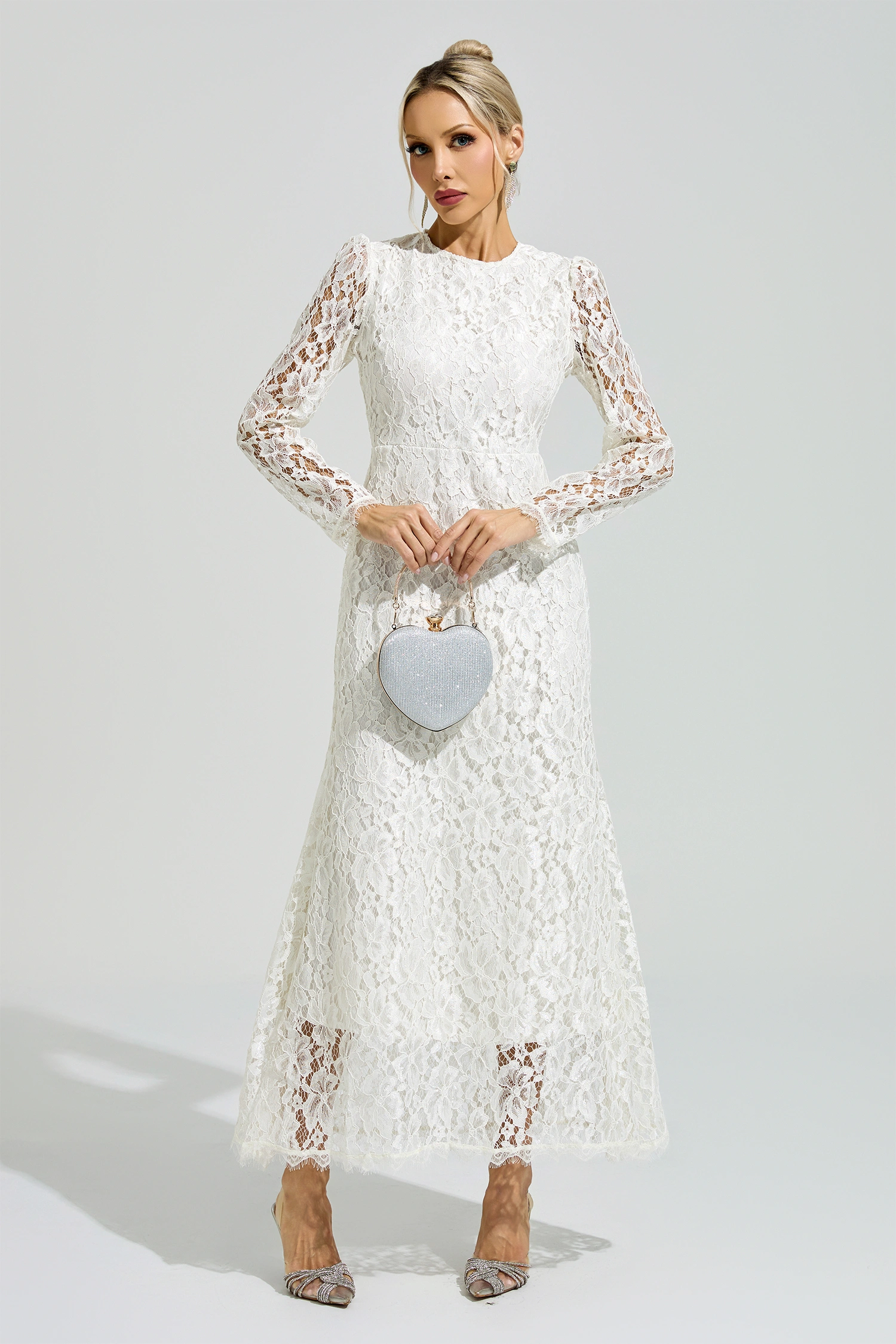 Warhol White Long Sleeve Lace Maxi Dress