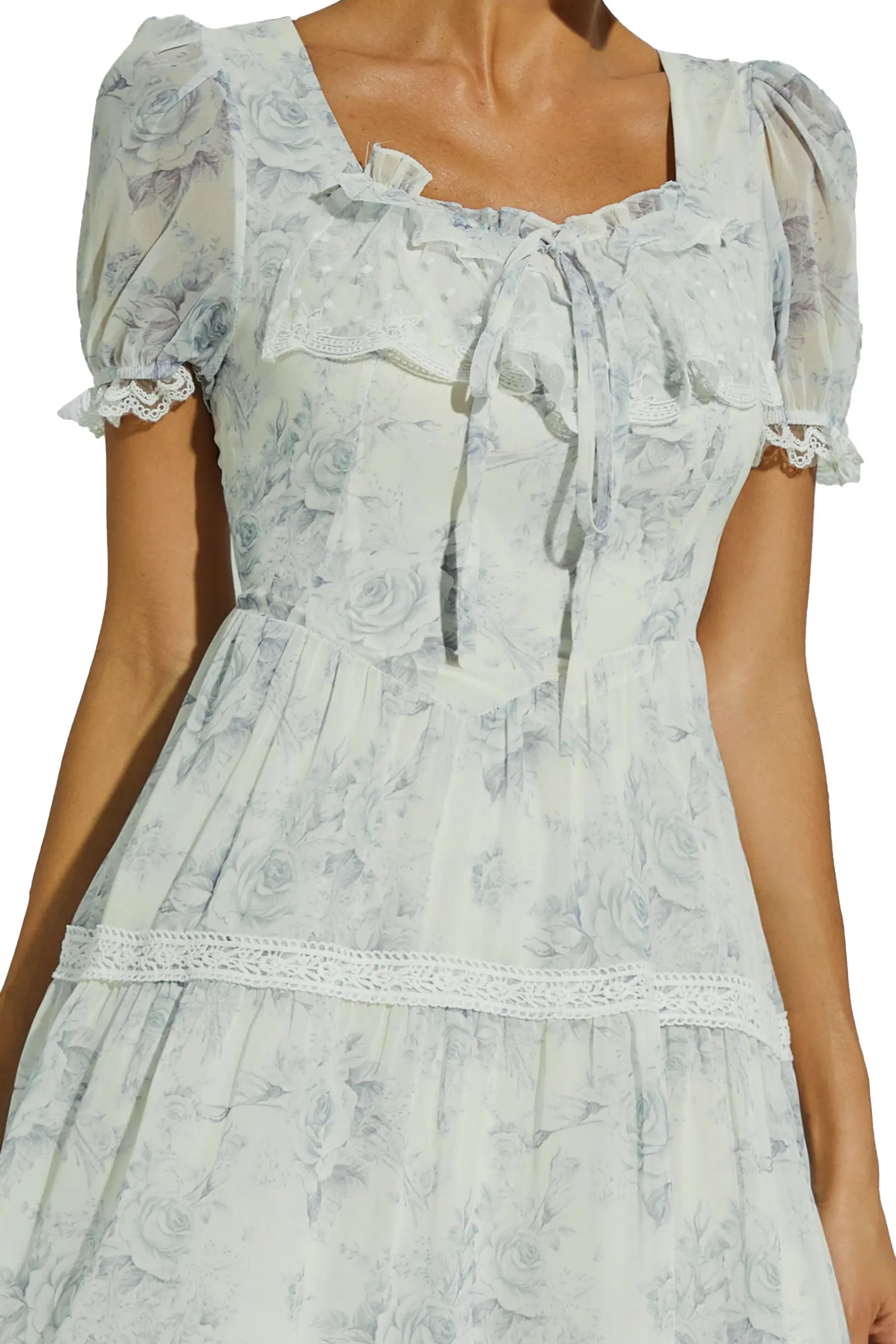 Frank White Flower Printed Midi Dress-CATCHALL