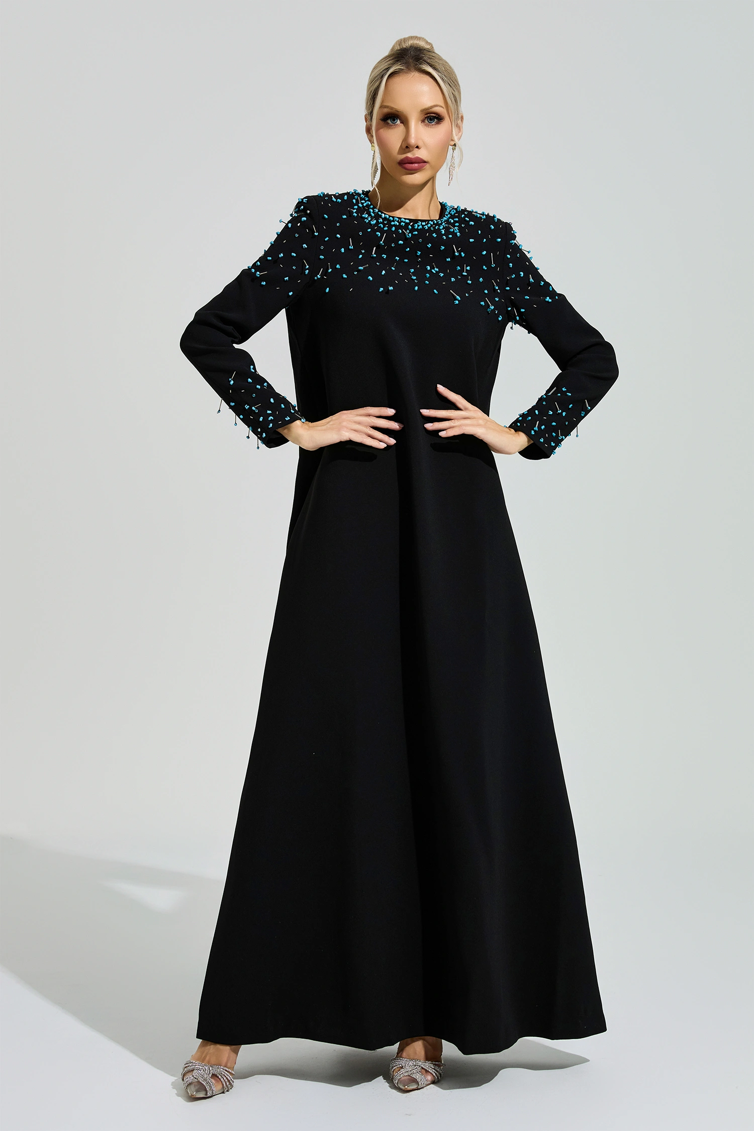 Beatrice Black Beaded Maxi Dress