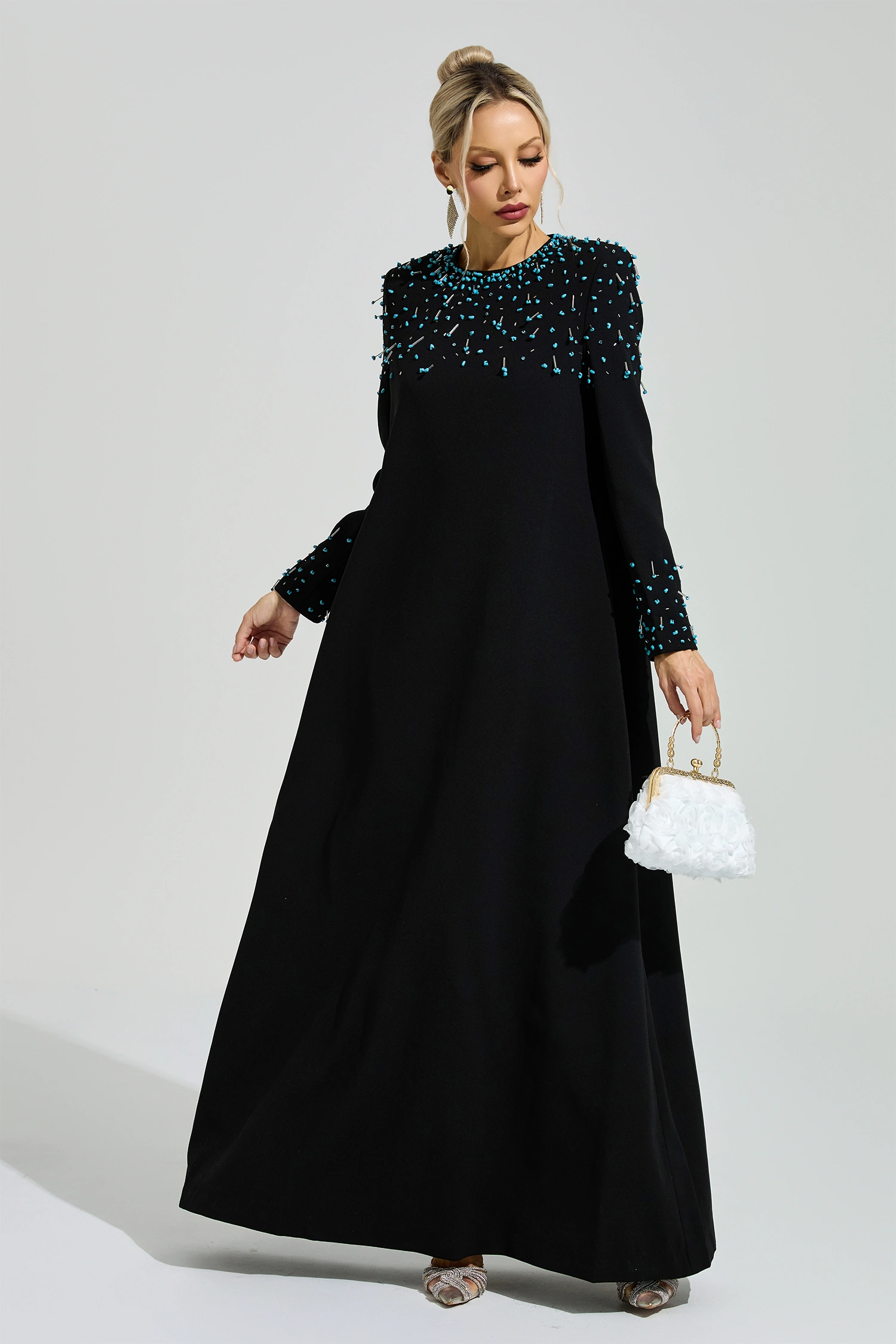 Beatrice Black Beaded Maxi Dress