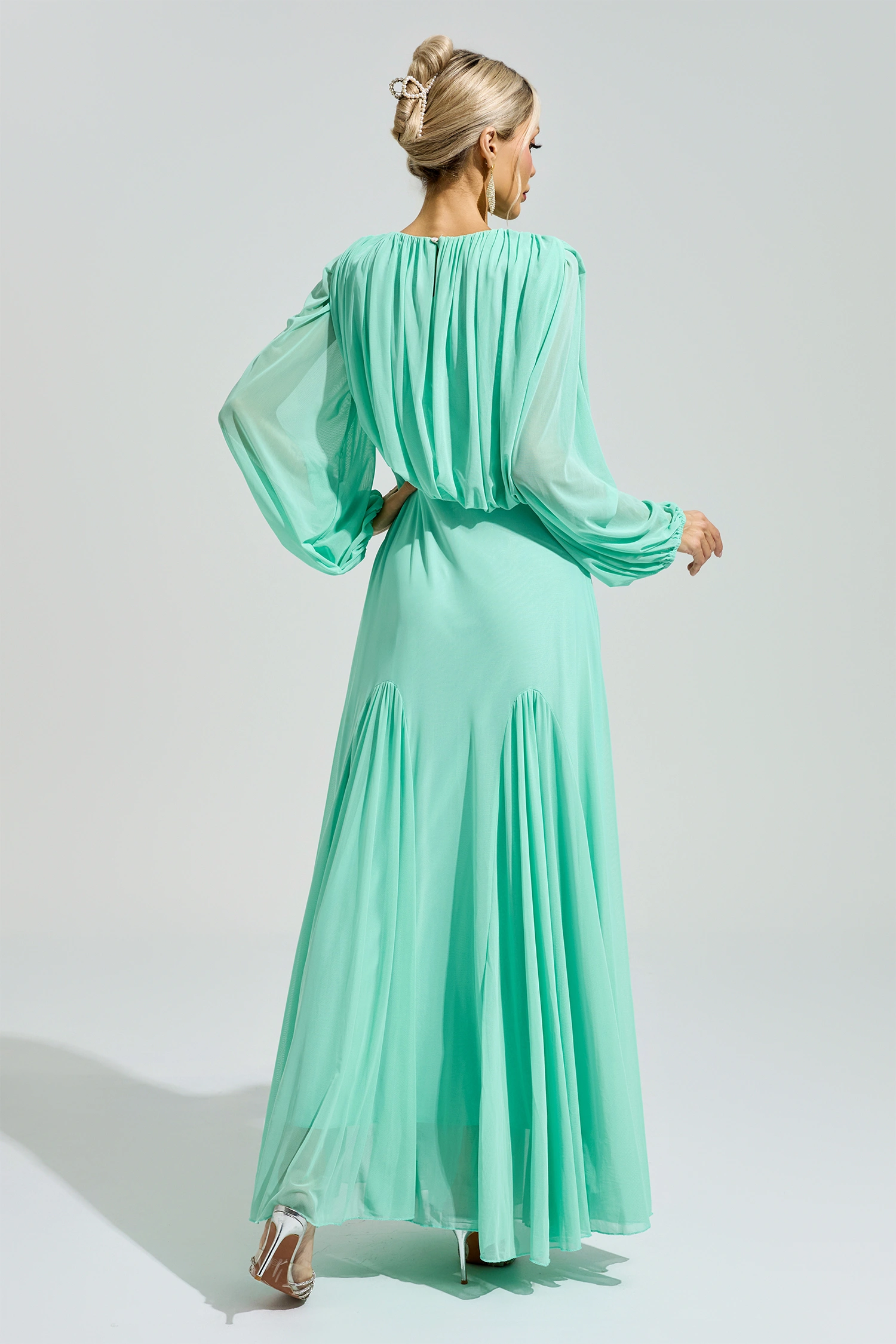 Linnea Green Pleated Maxi Dress