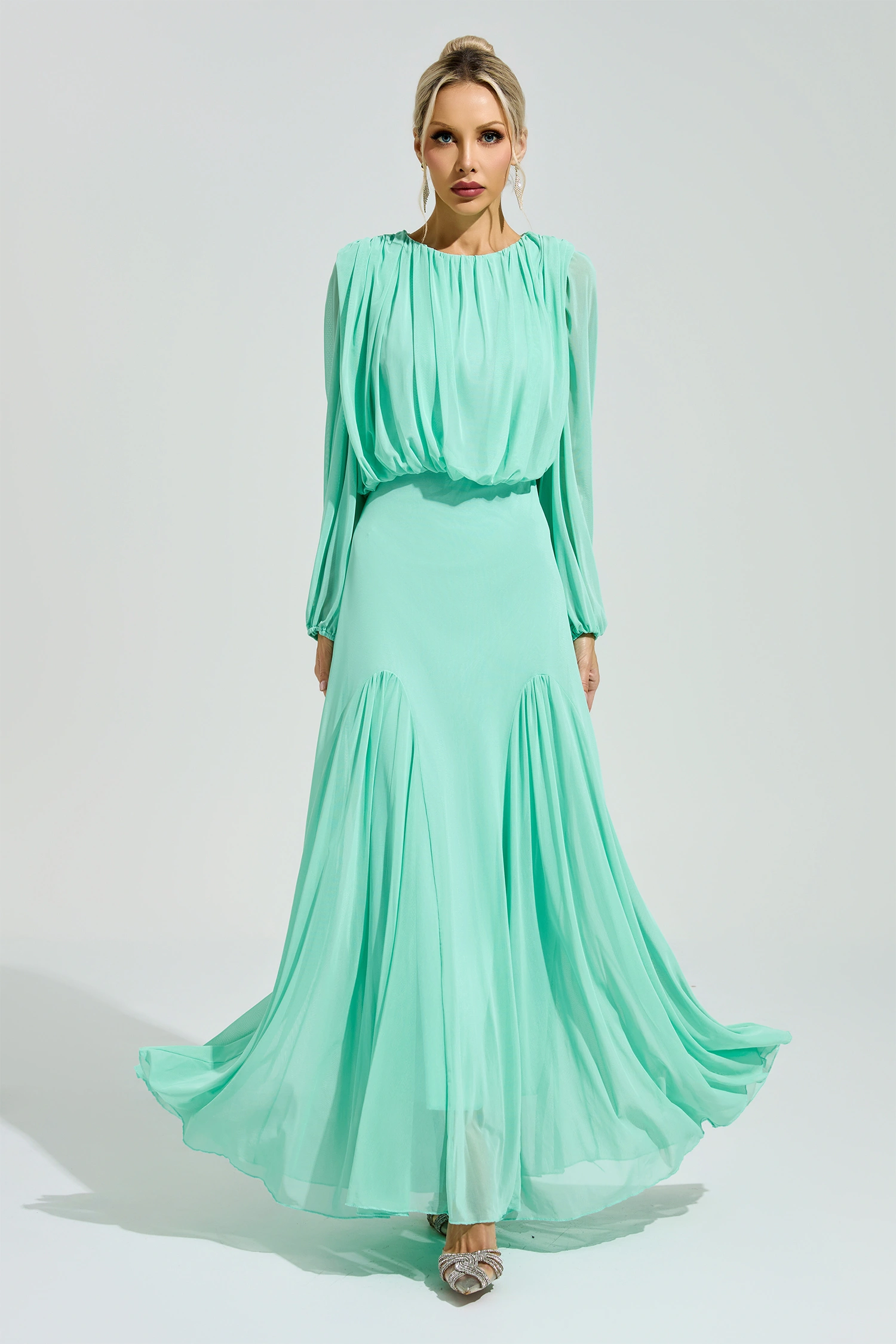 Linnea Green Pleated Maxi Dress