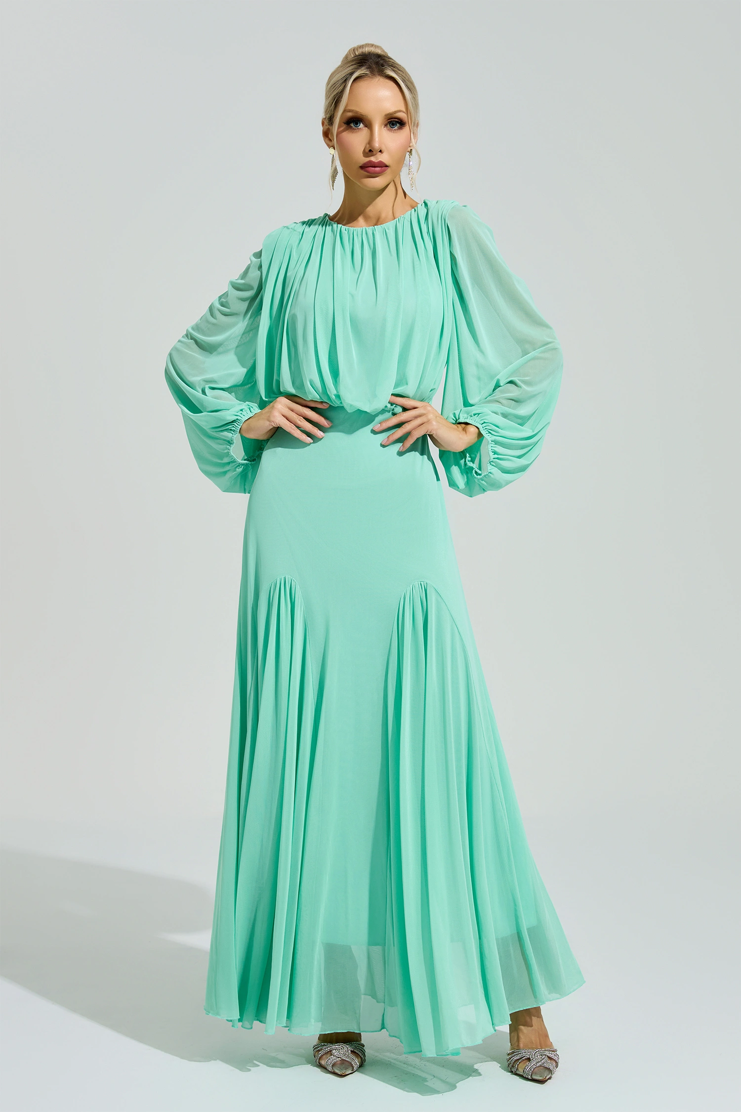 Linnea Green Pleated Maxi Dress