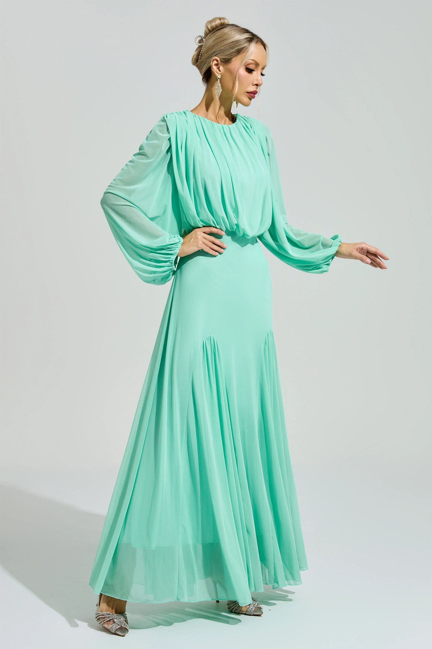 Linnea Green Pleated Maxi Dress