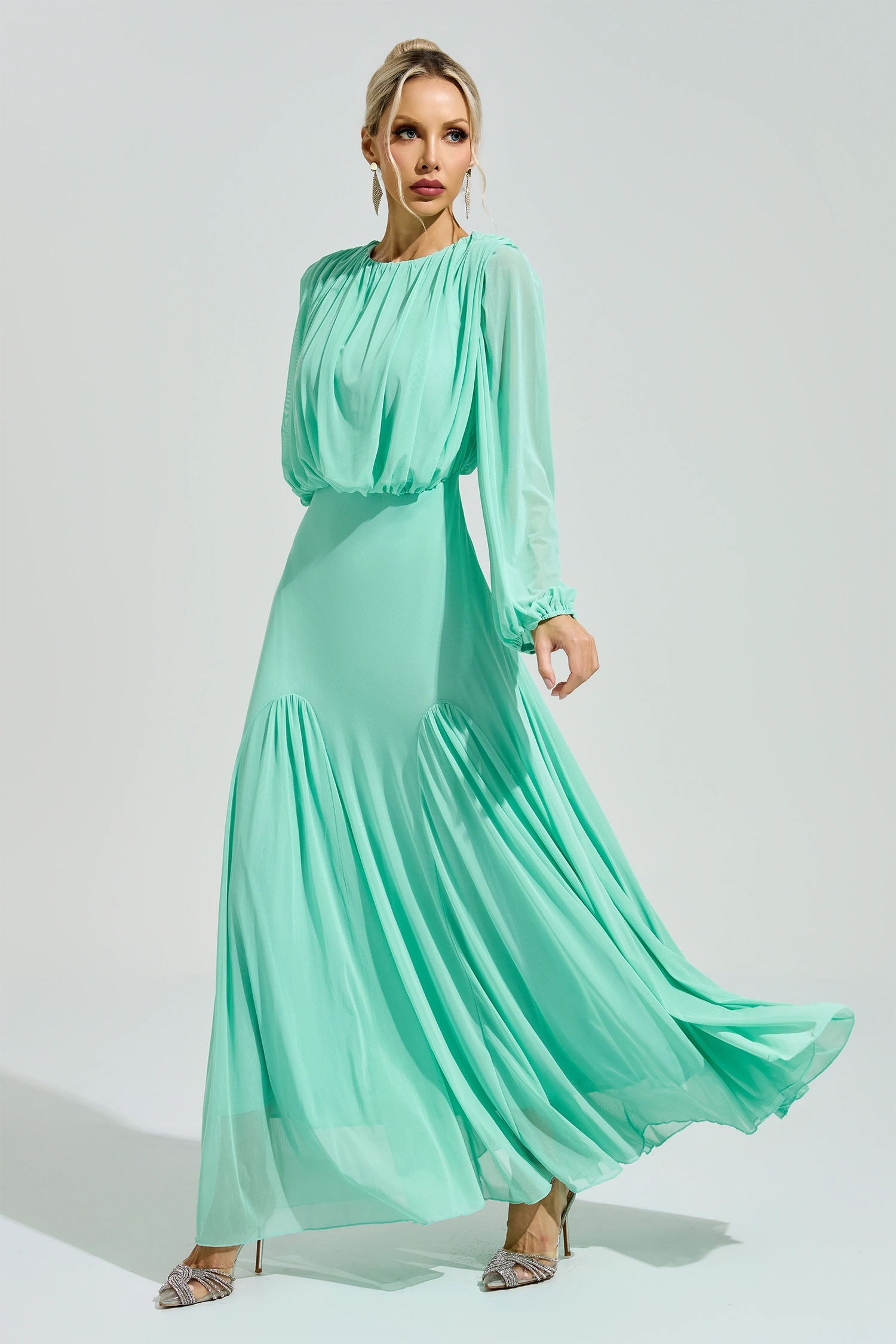 Linnea Green Pleated Maxi Dress