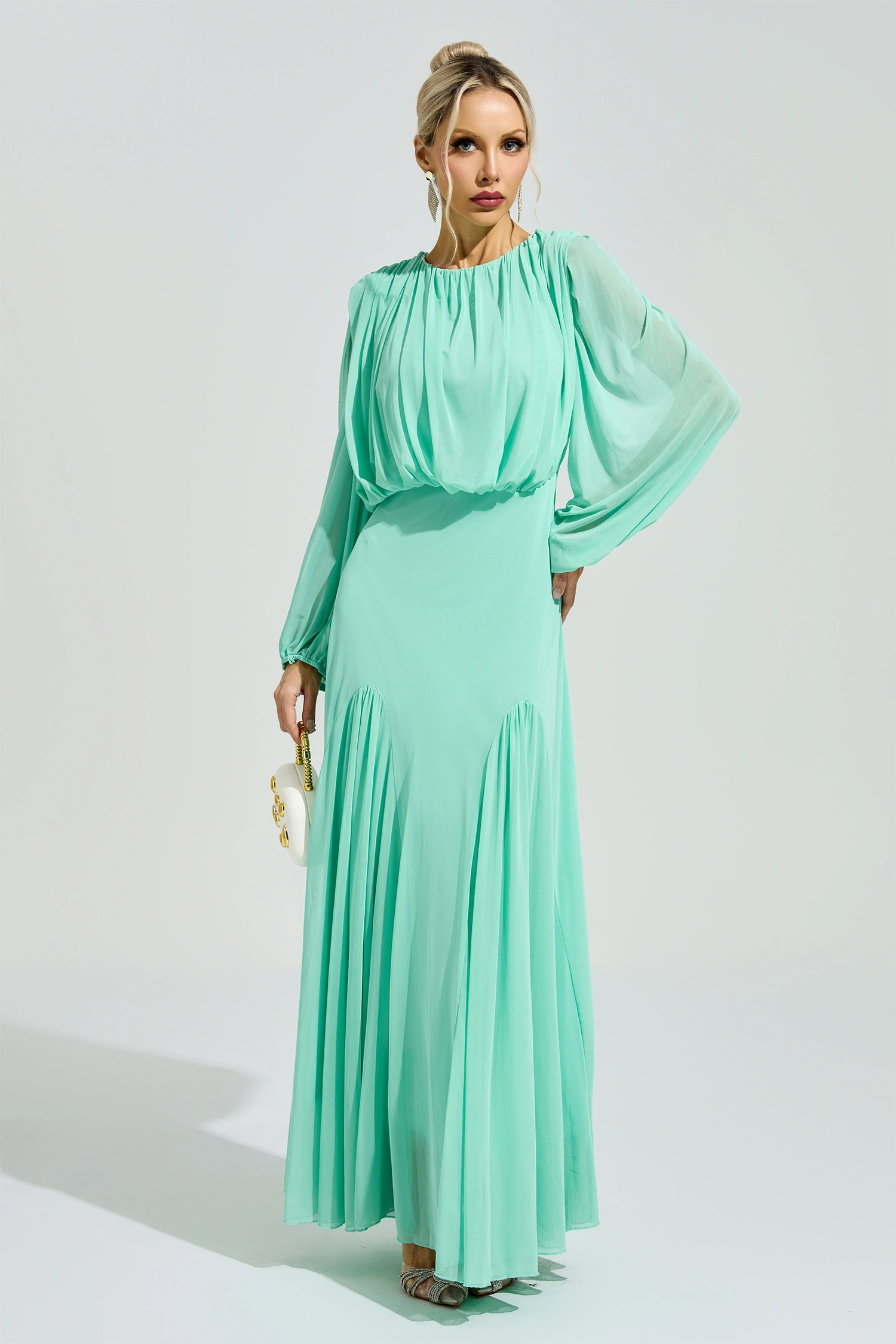 Linnea Green Pleated Maxi Dress