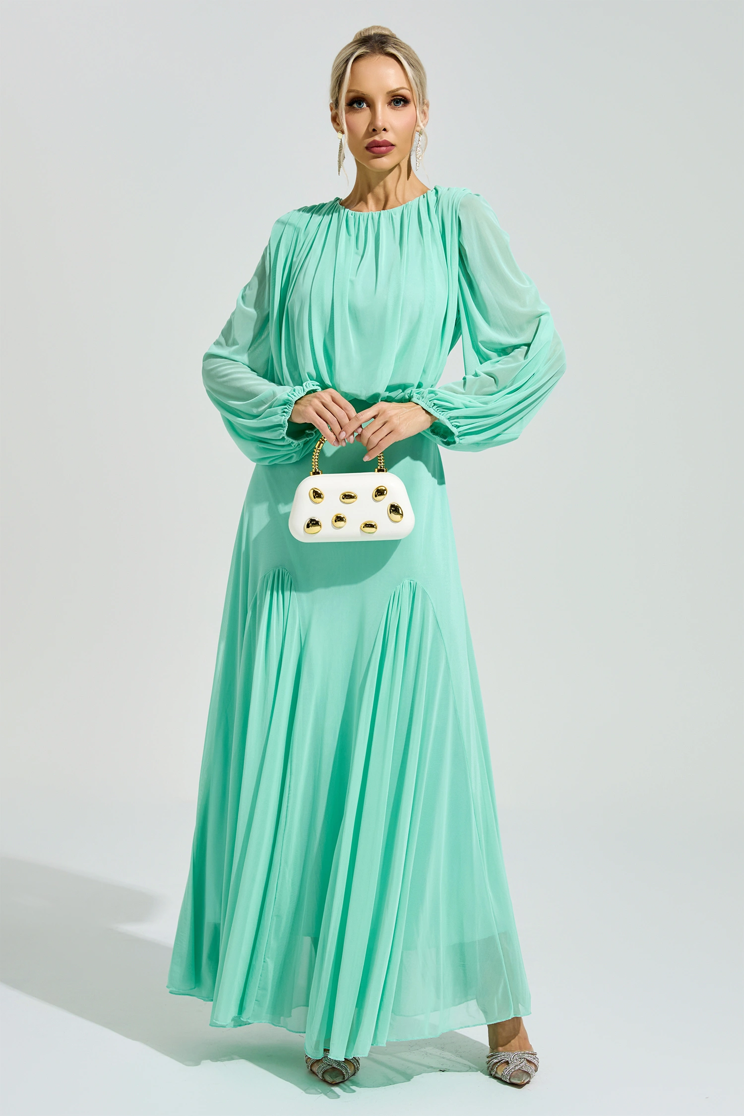 Linnea Green Pleated Maxi Dress