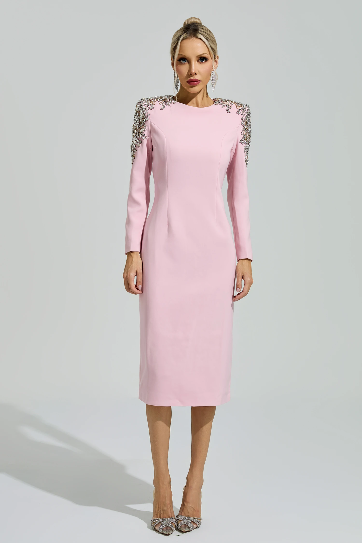 Brecht Pink Beaded Midi Dress