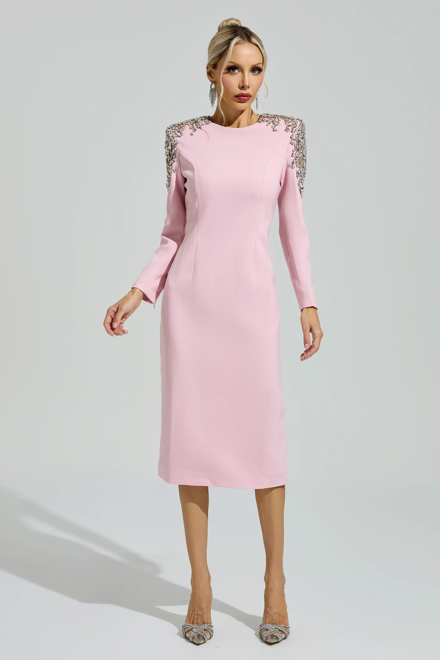 Brecht Pink Beaded Midi Dress