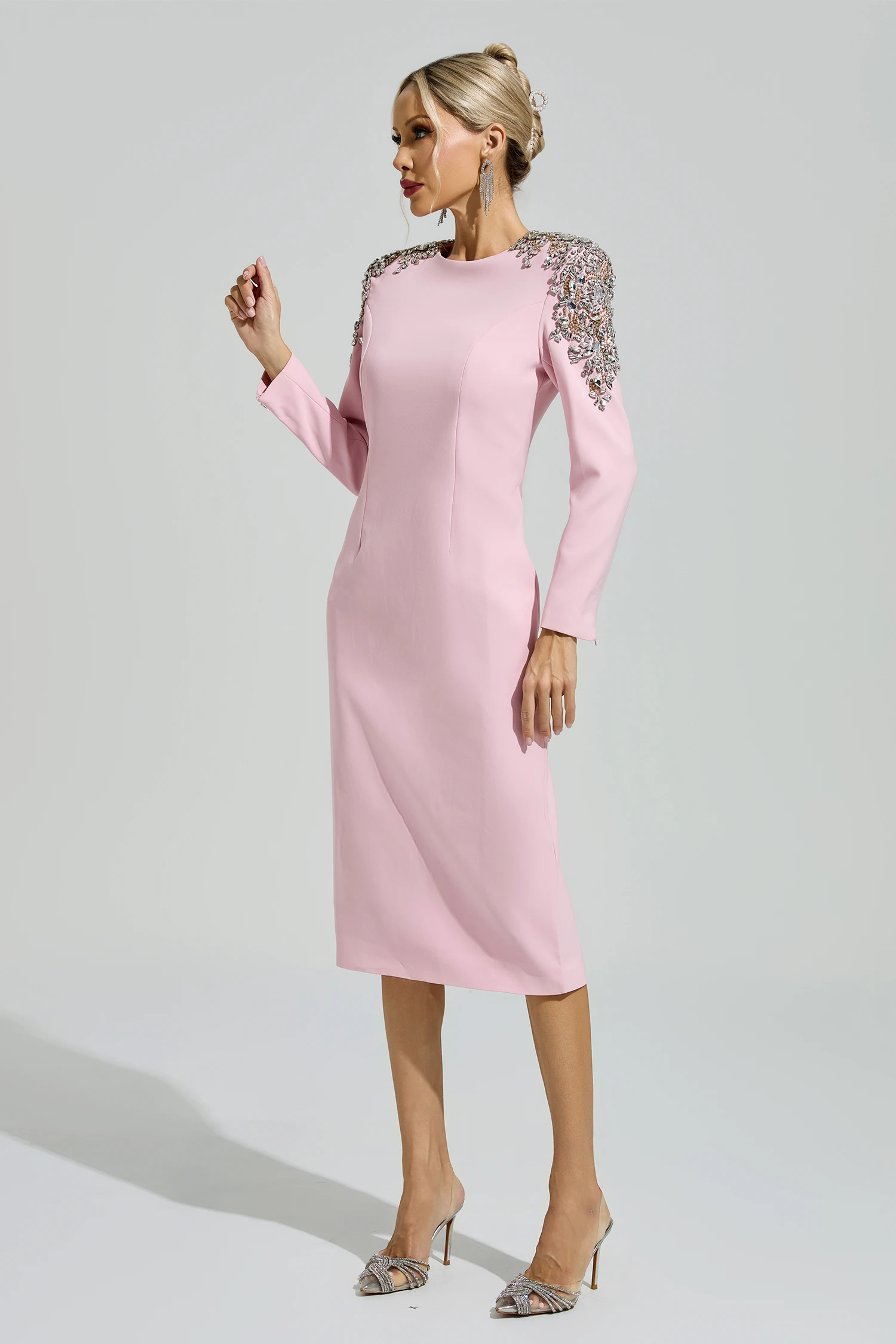 Brecht Pink Beaded Midi Dress