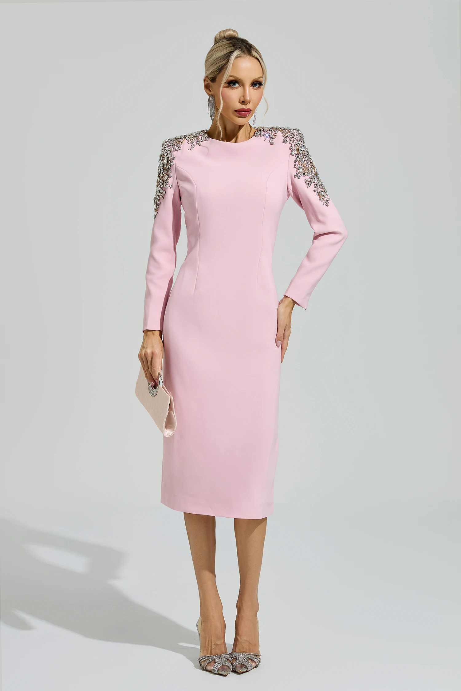 Brecht Pink Beaded Midi Dress