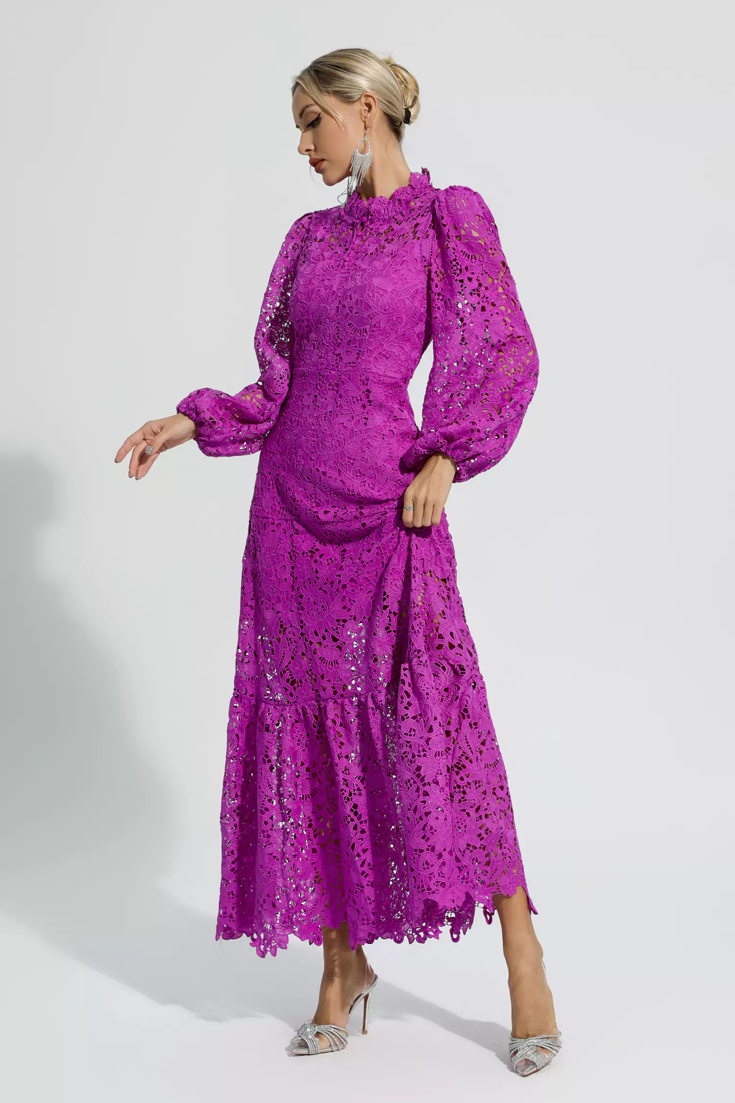 Julieta Purple Cut Out Long Sleeve Dress-CATCHALL