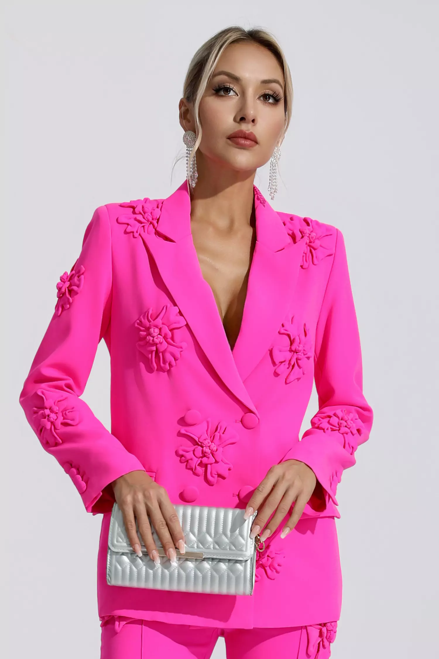 Ari Pink Jacquard Floral Blazer Set-CATCHALL