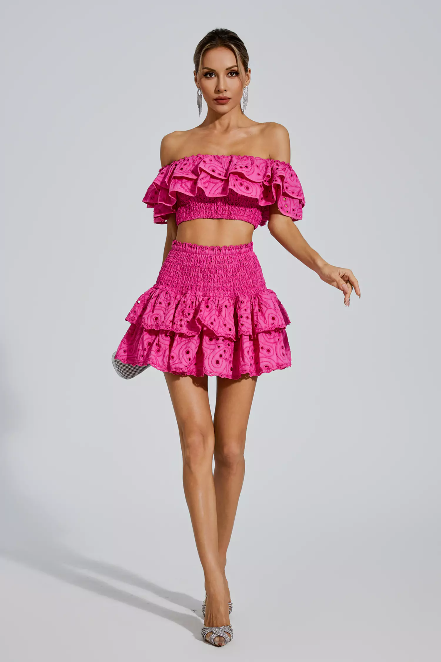 Dorothy Pink Floral Ruffle Off-Shoulder Set-CATCHALL