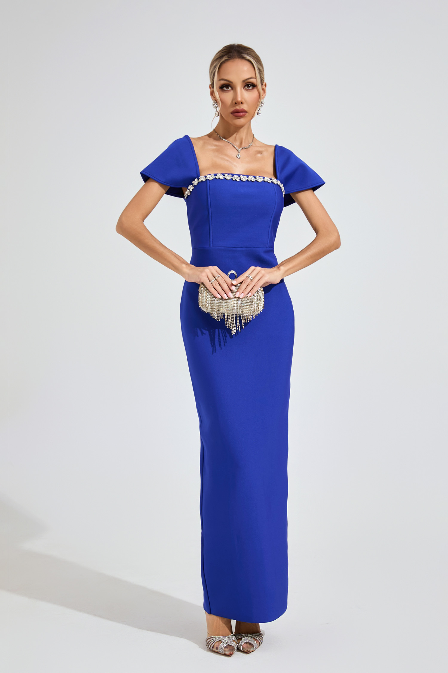 Flora  Marine Blue Diamond Bandage Dress