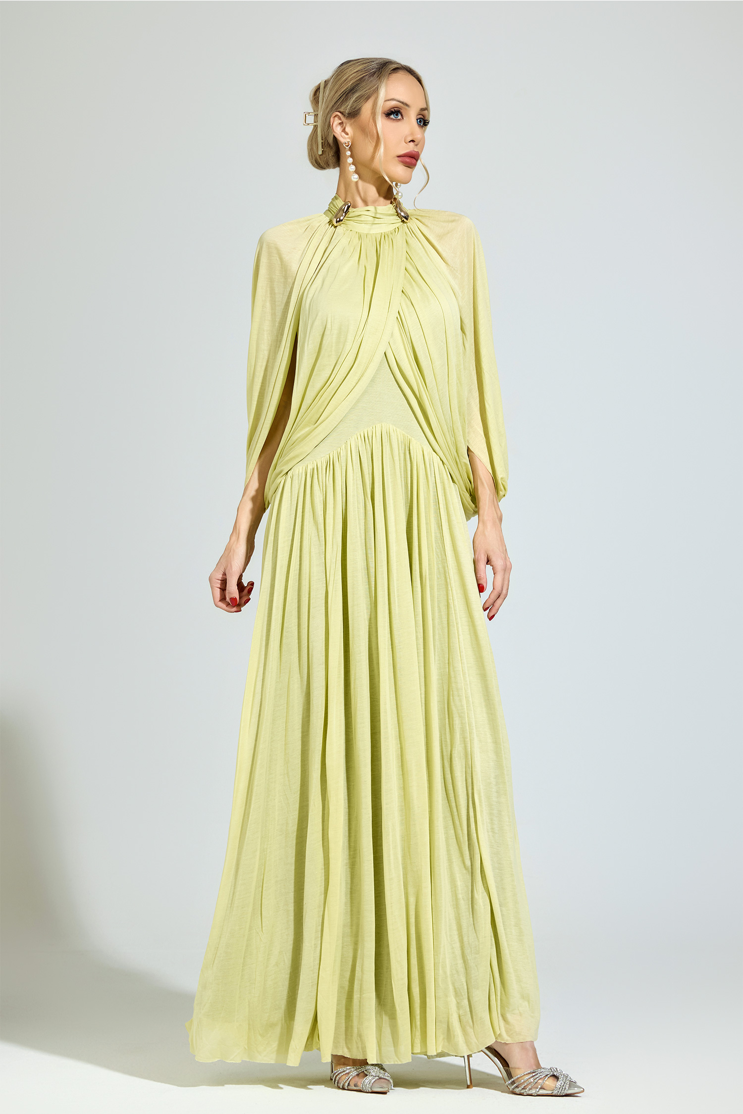 Habermas​ Green Pleated Sweater Dress