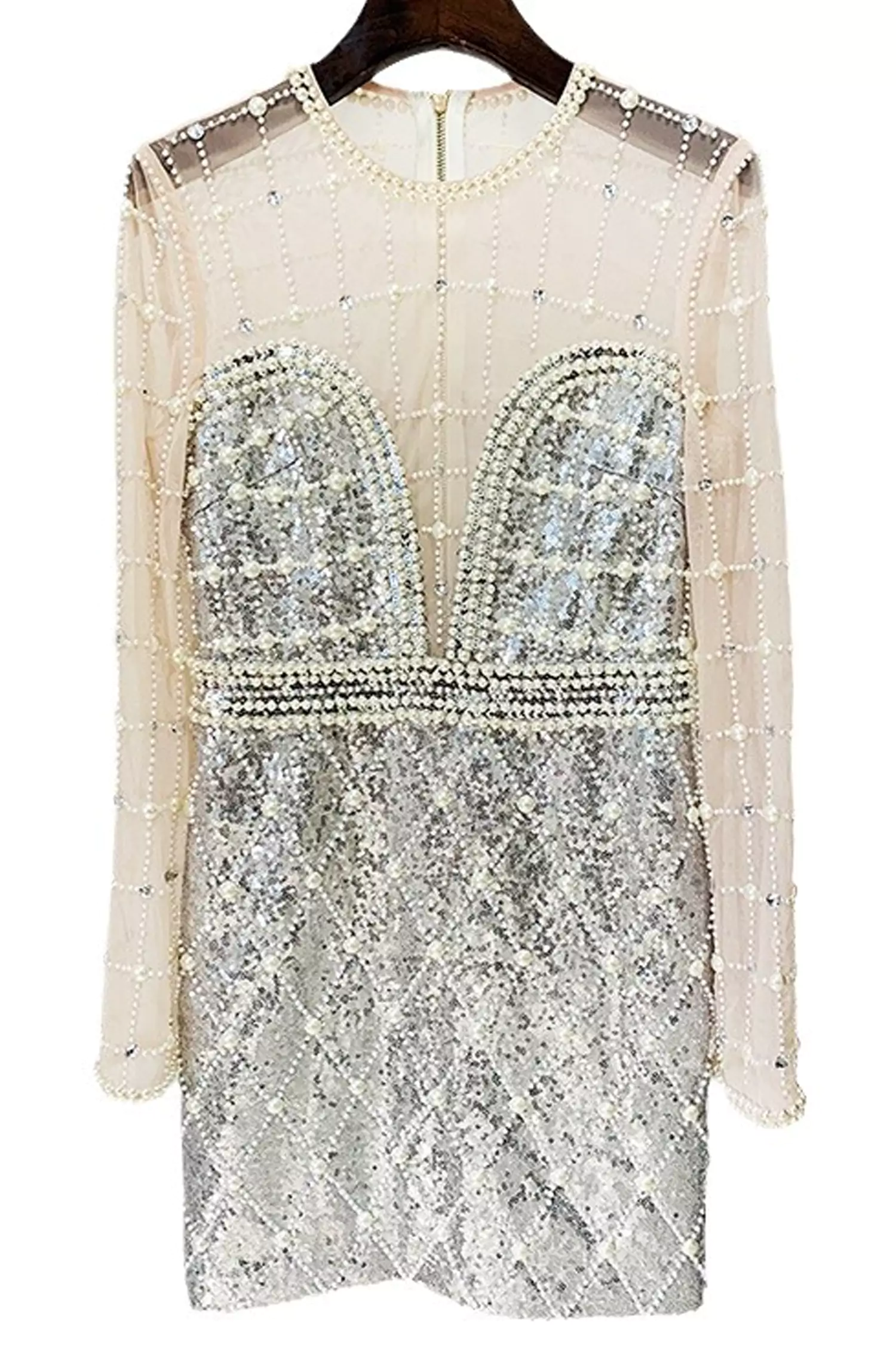 Iliana Silver Pearl Embellished Sequin Dress-CATCHALL