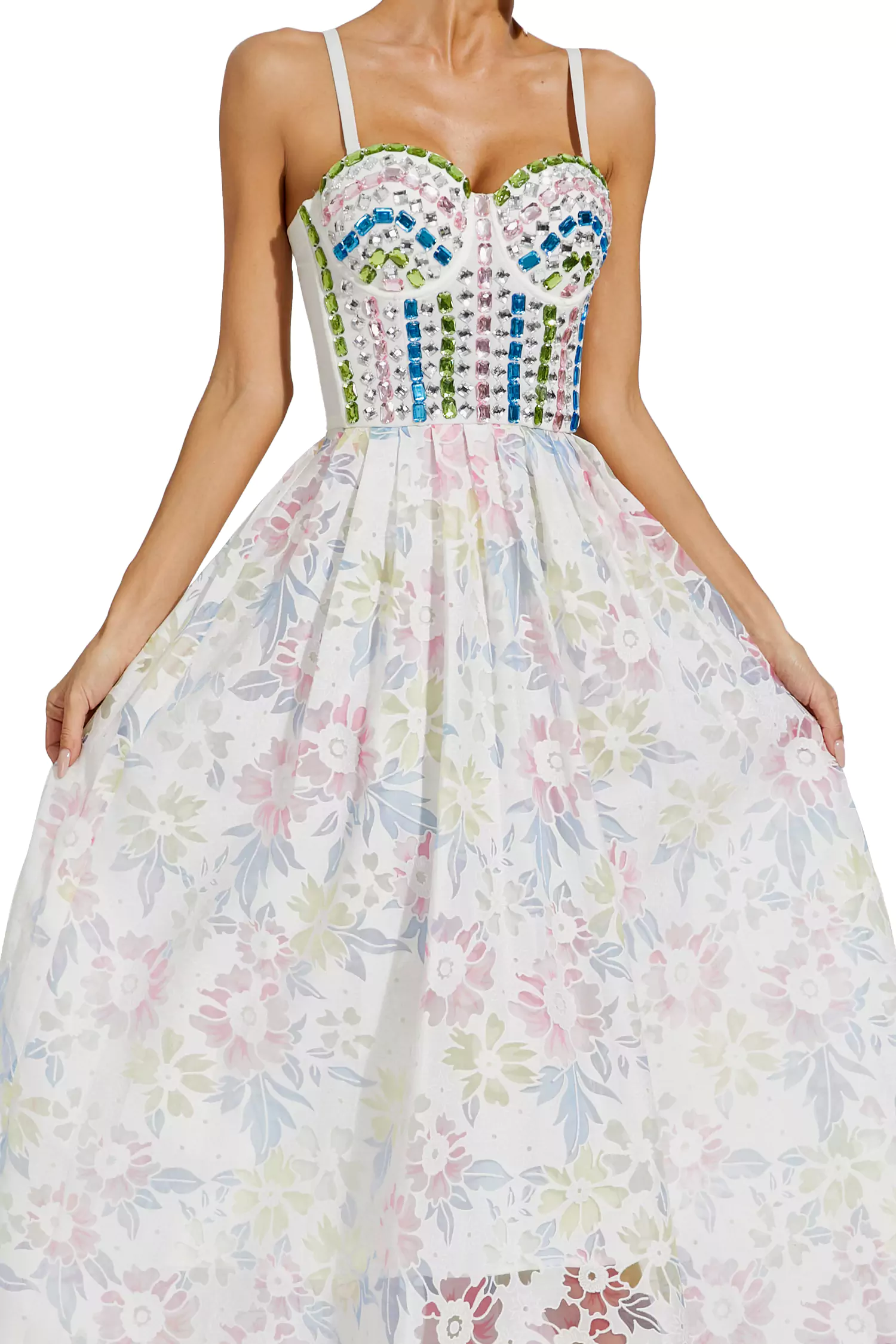 Kairi White Embellished Midi Slip Dress-CATCHALL