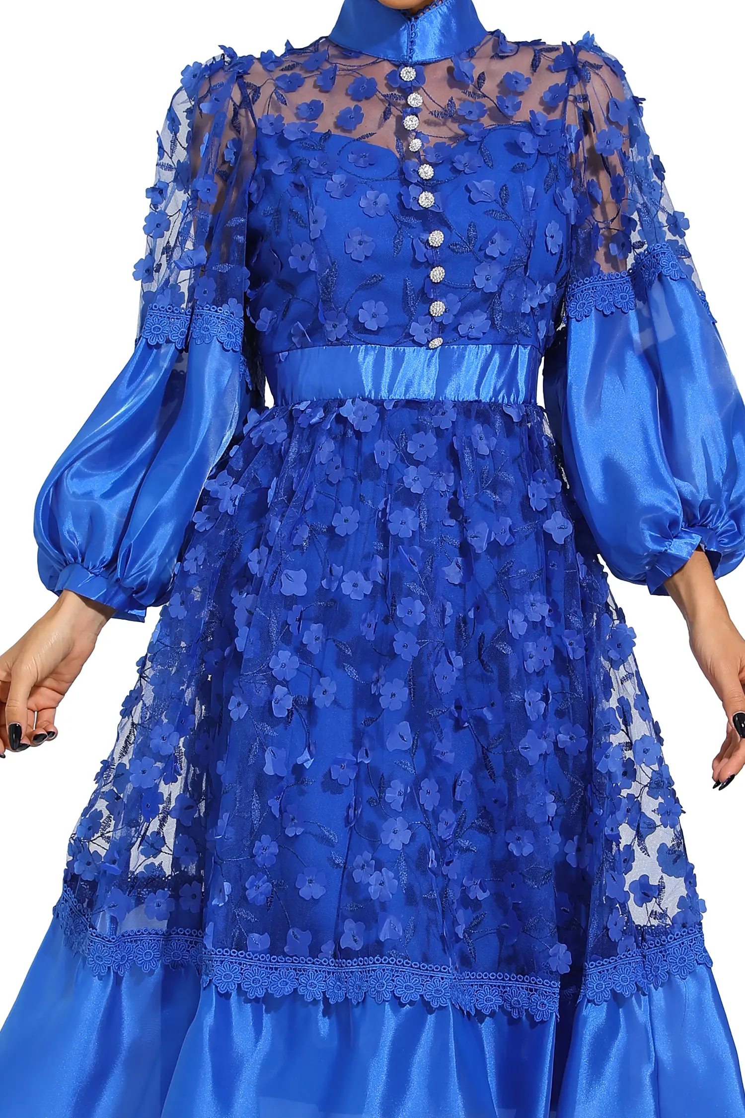 Lillie Blue Mesh Flower Midi Dress-CATCHALL