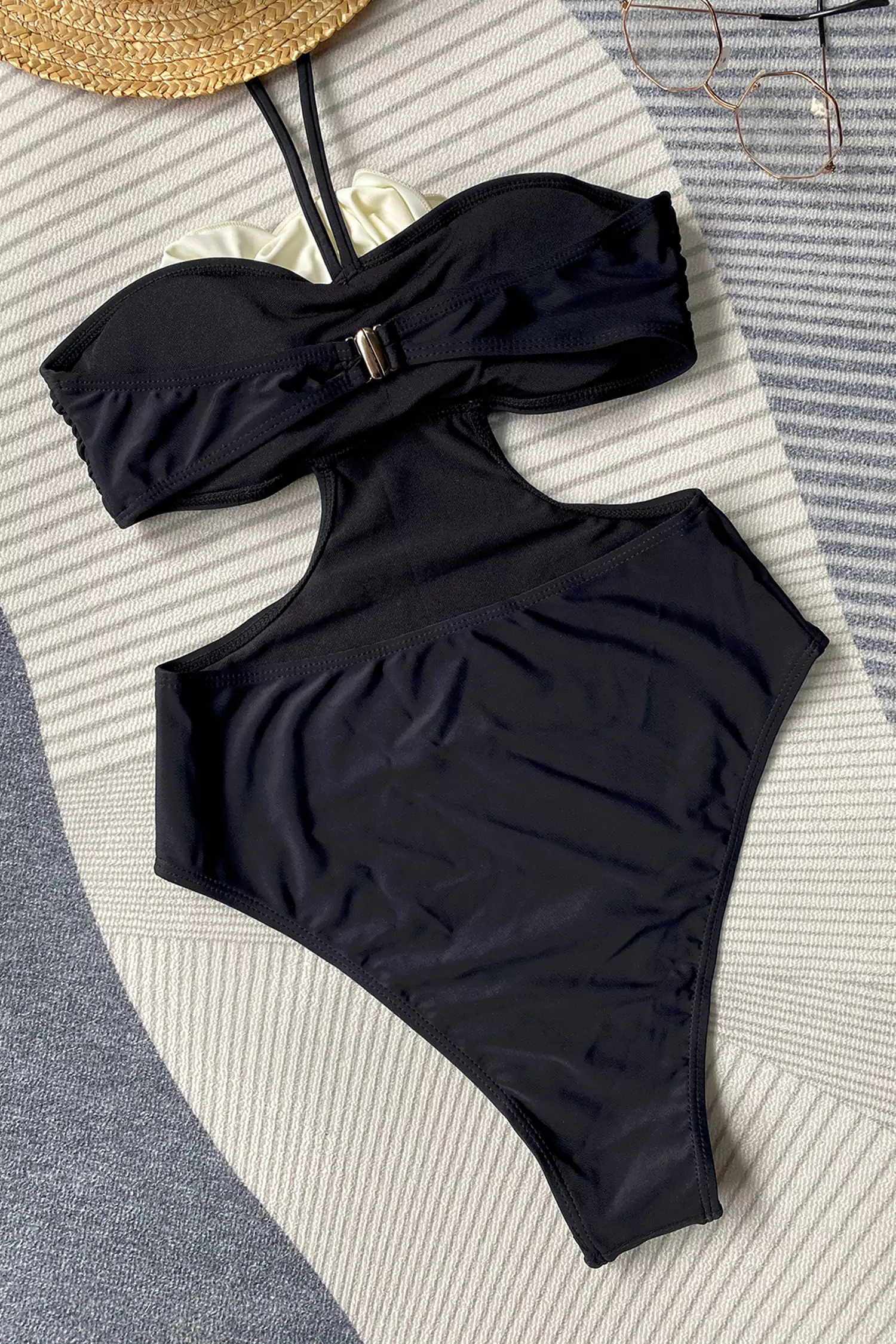 Nancy Black Roses Halter Swimwear-CATCHALL