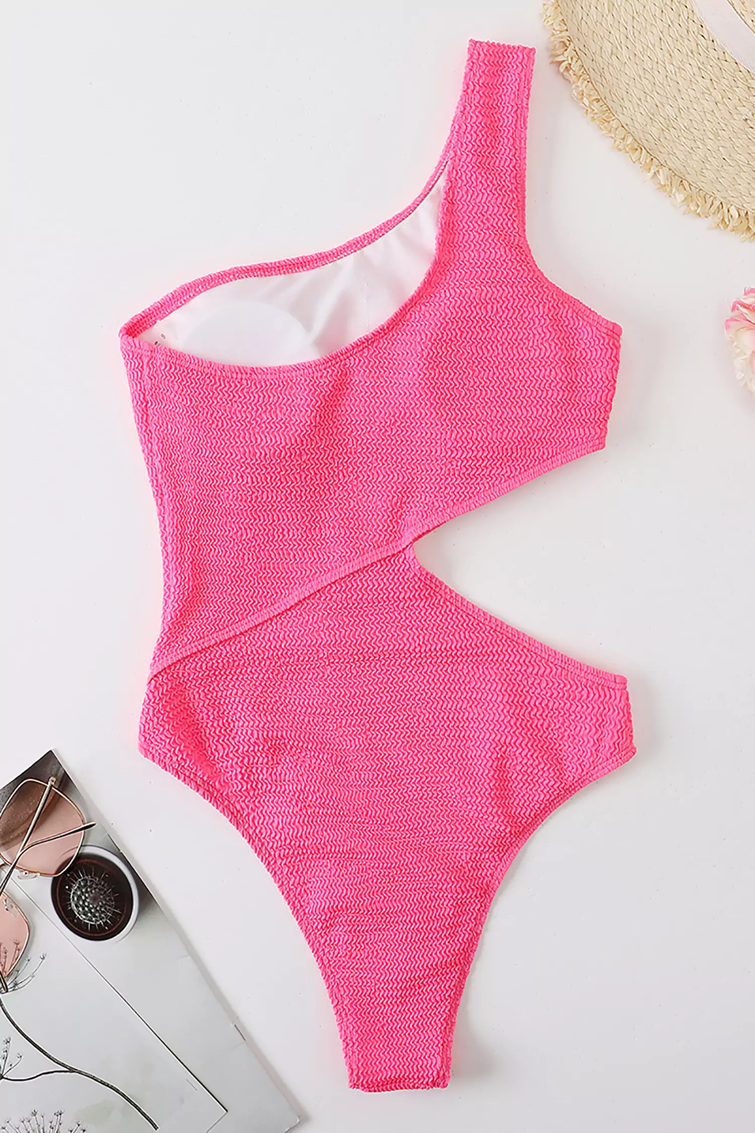 Amaris Pink One Shoulder Cut Our Swimwear-CATCHALL