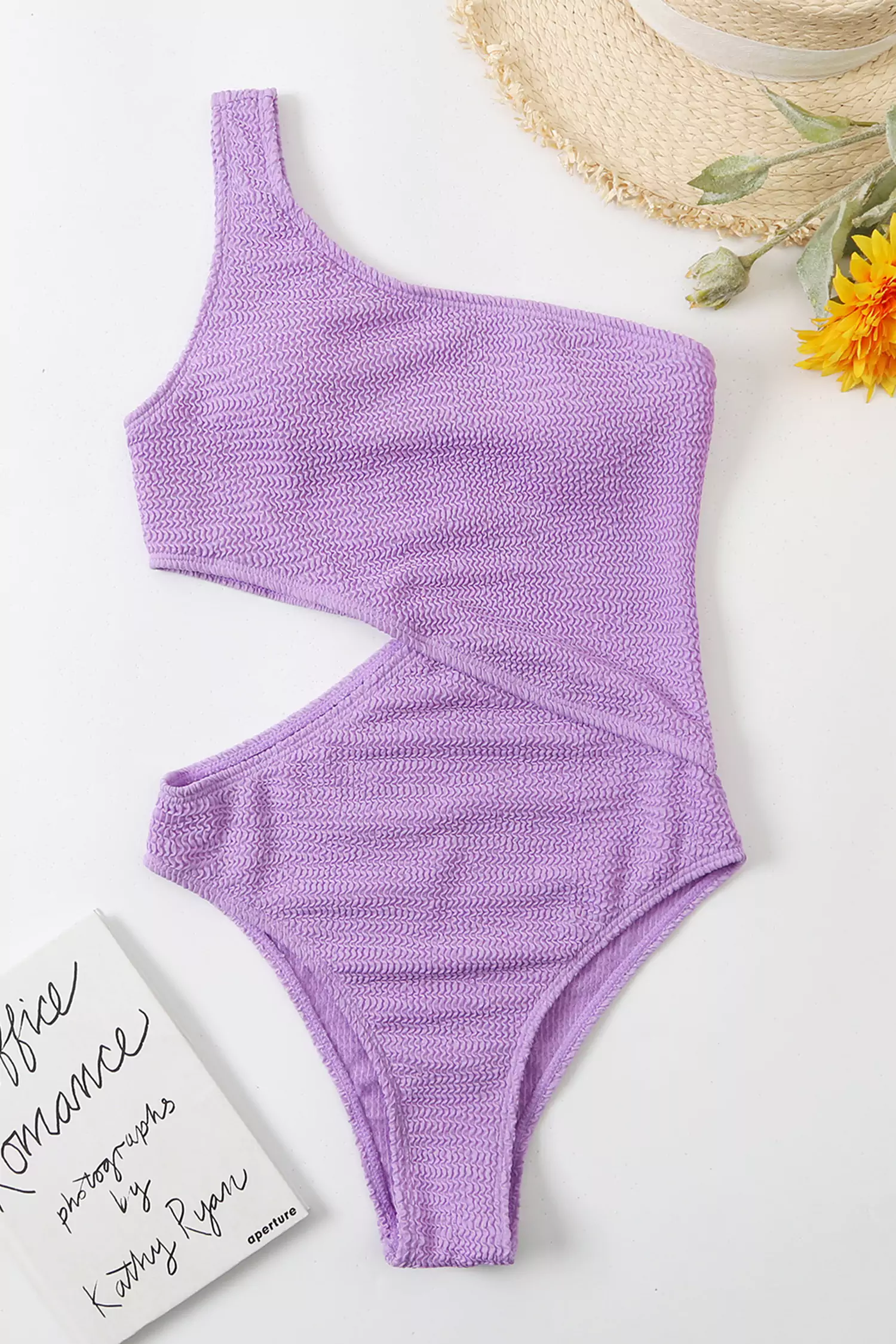 Amaris Purple One Shoulder Cut Our Swimwear-CATCHALL
