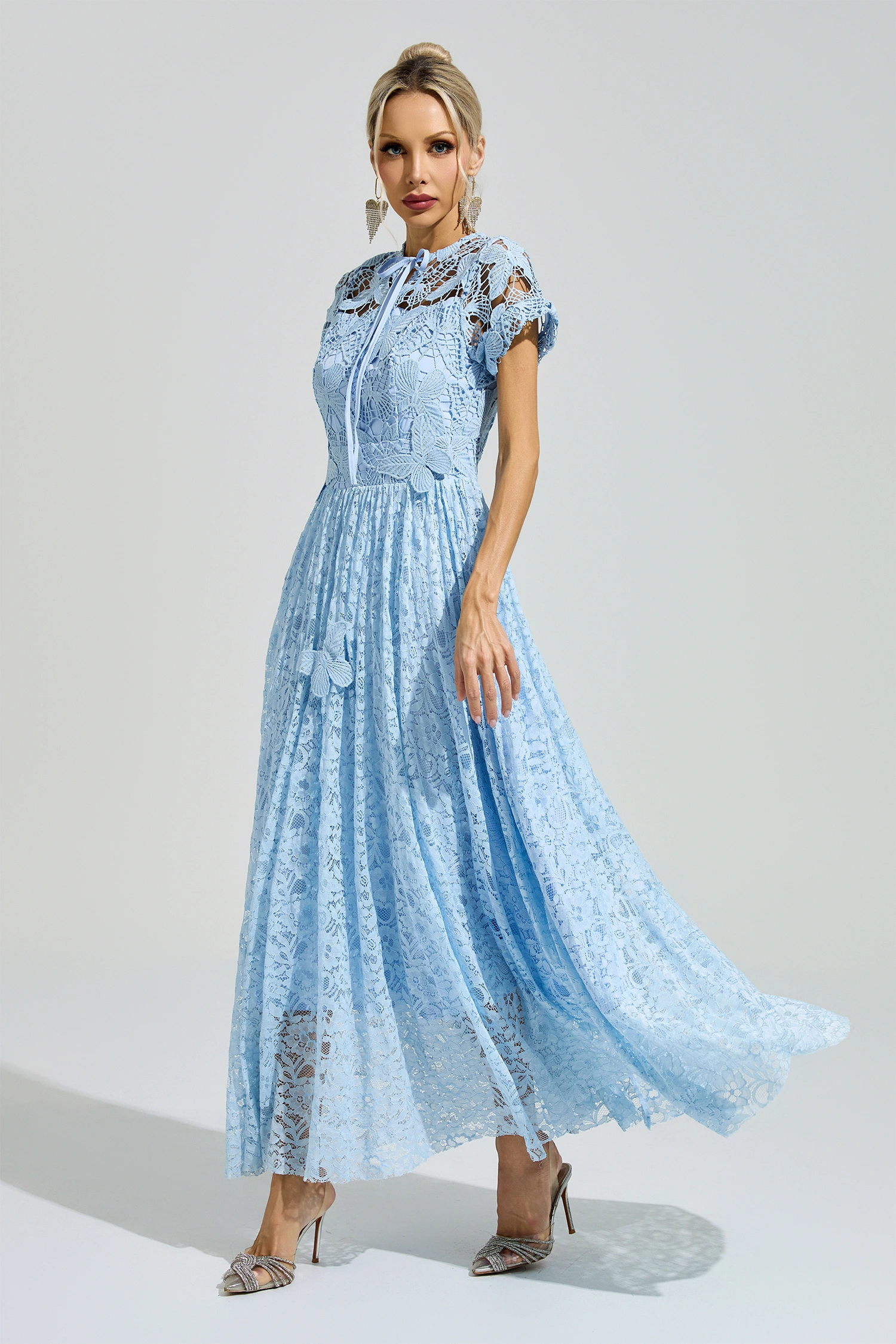 Hawking Blue Lace Floral Dress