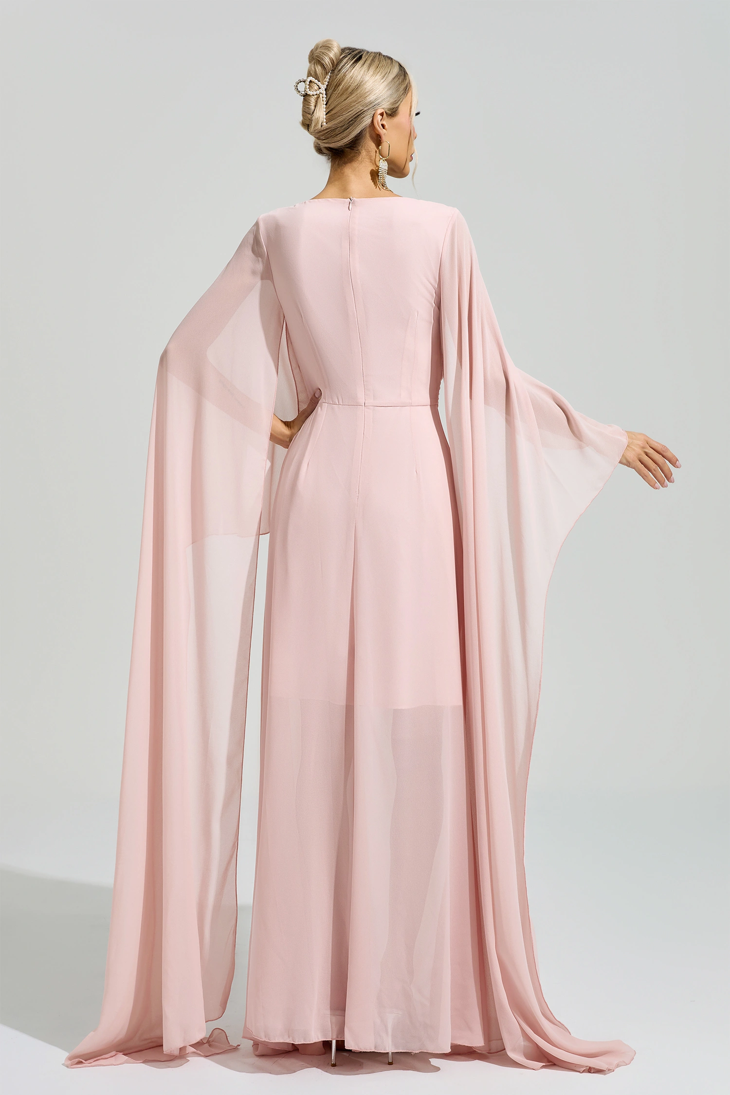 Duras Pink Cape Sleeve Formal Dress