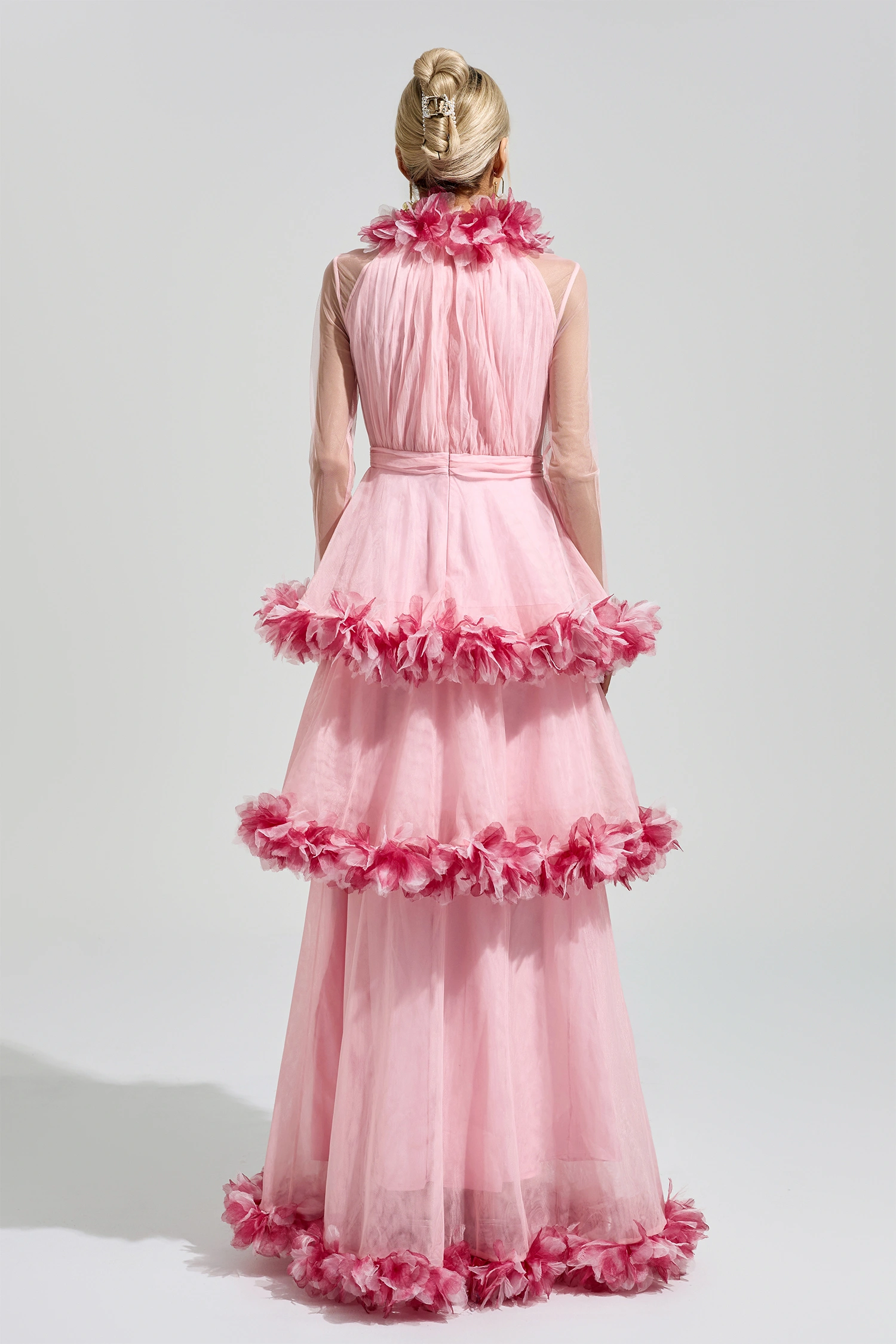 Mandlebrot Pink 3D Floral Maxi Dress