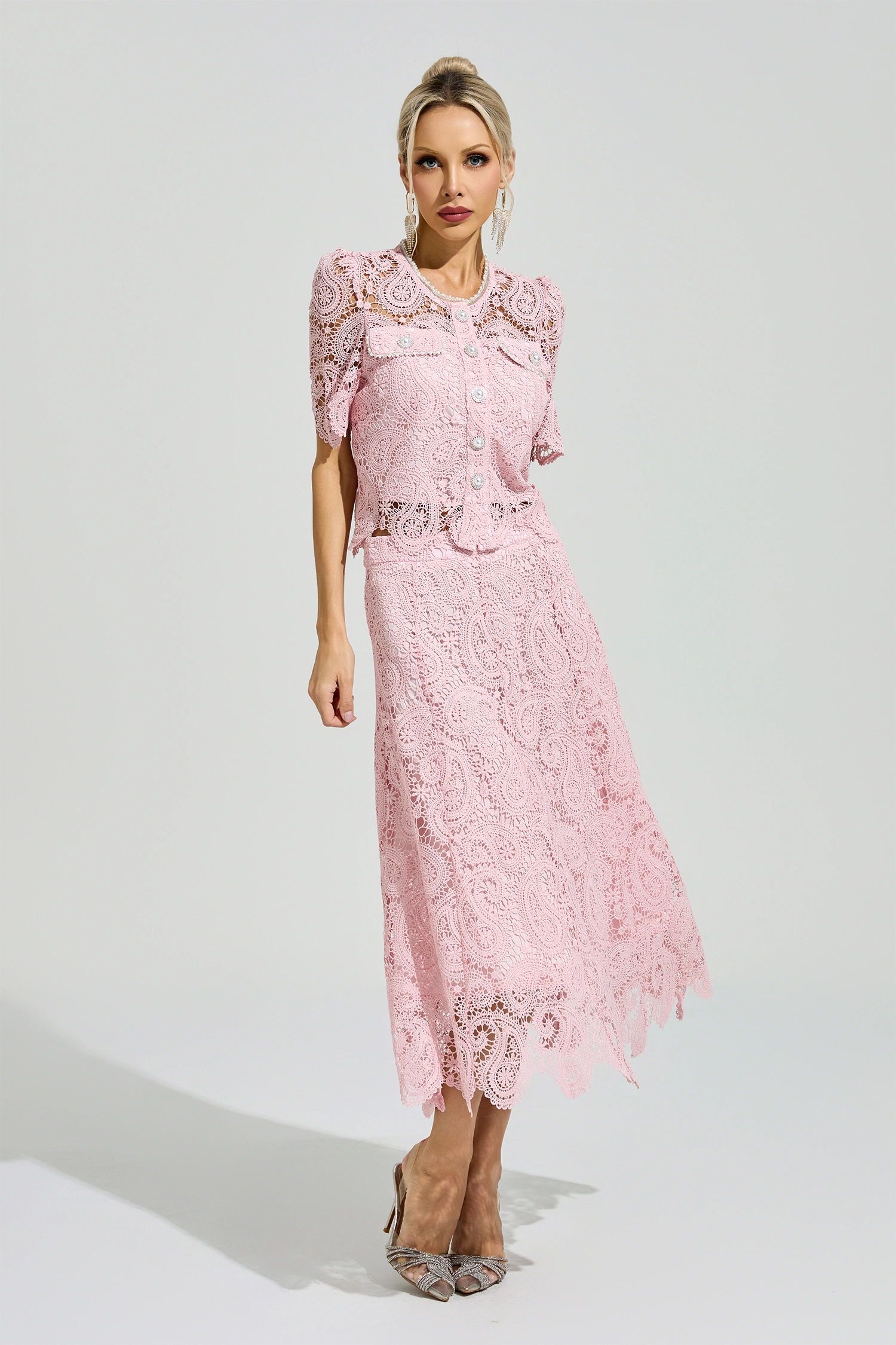Calvin Pink Lace Two Piece Set