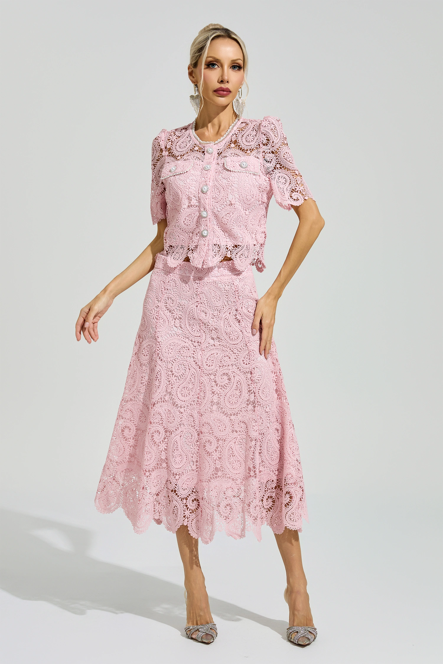Calvin Pink Lace Two Piece Set